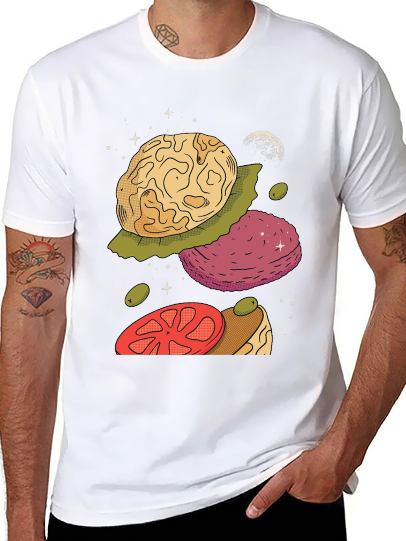 Black Cosmic Burger Graphic Tee - Unique Space Food Design view 8