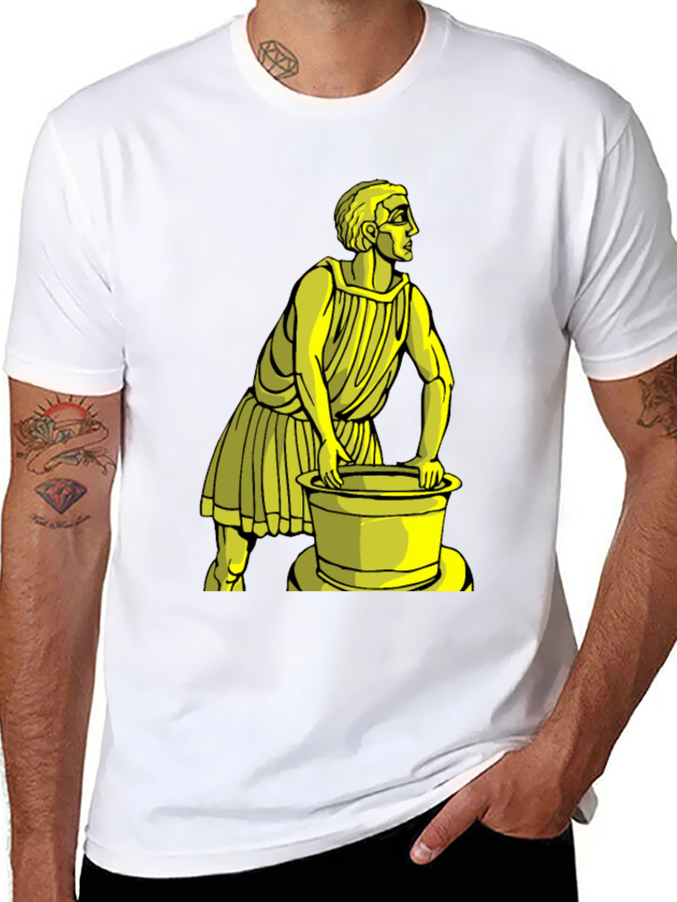 Black Black T-Shirt with Yellow Ancient Man Graphic view 8