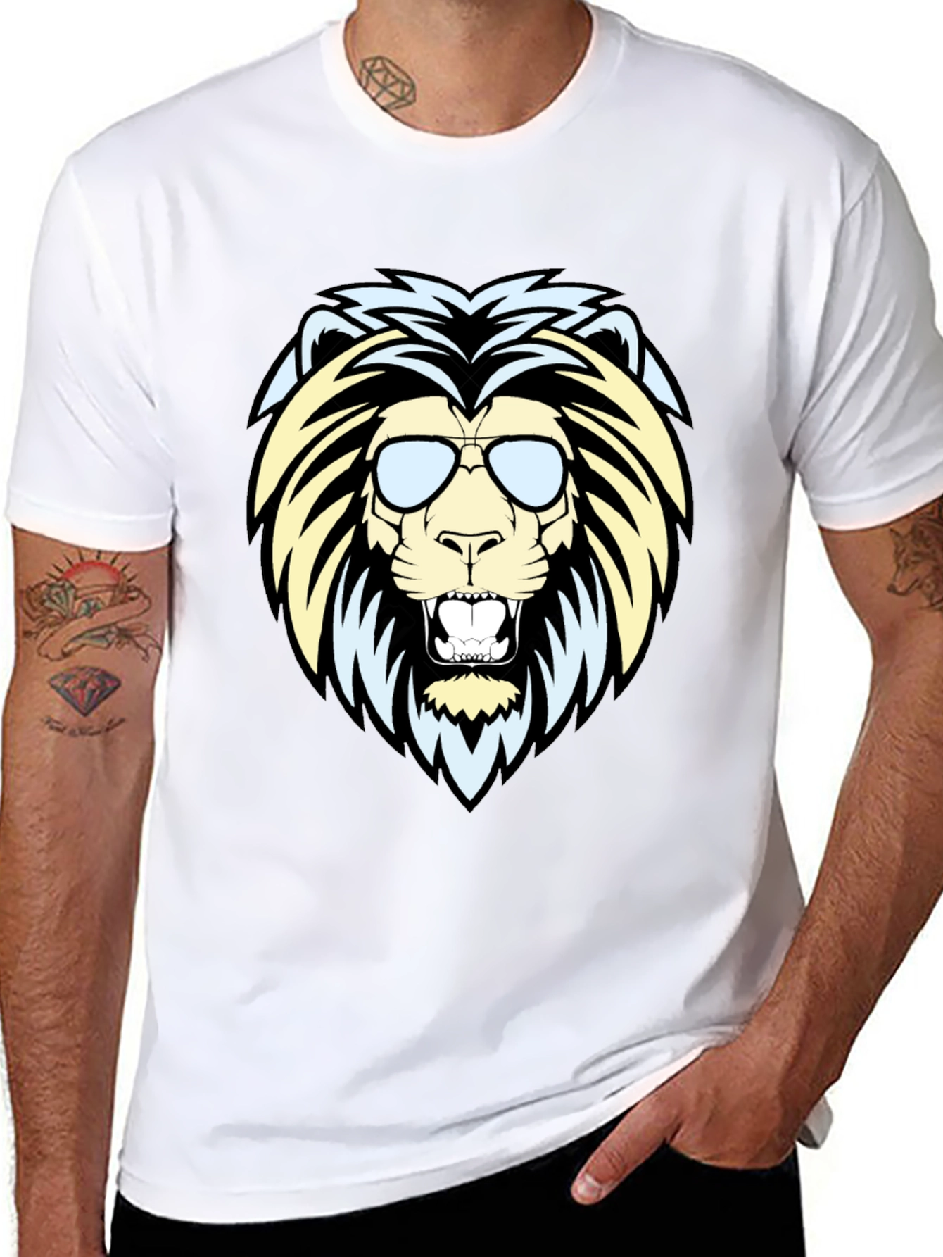 Black Cool Lion Graphic Tee - Men's Black T-Shirt view 8