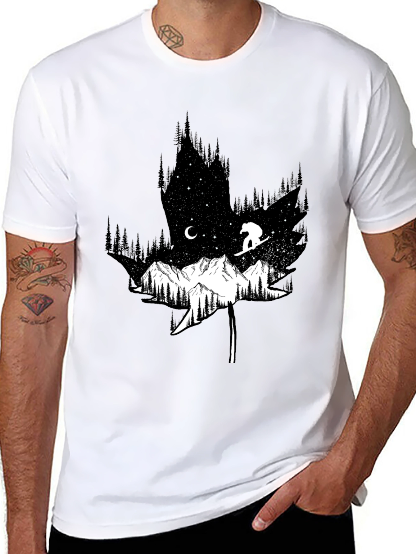 Black Nature Graphic Tee - Maple Leaf Mountain Design view 8