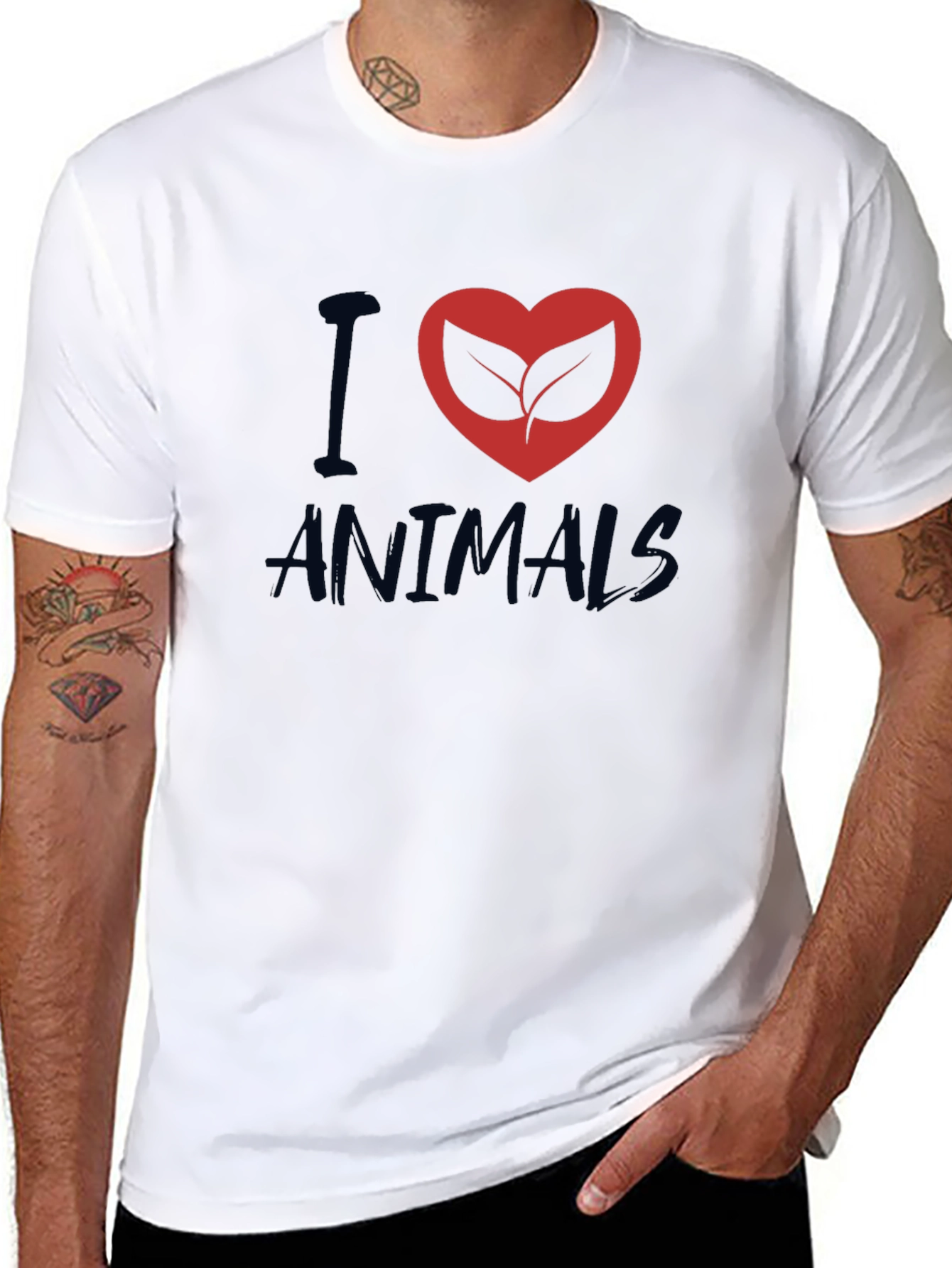 Black I Heart Animals Graphic T-Shirt - Vegan Friendly view 8