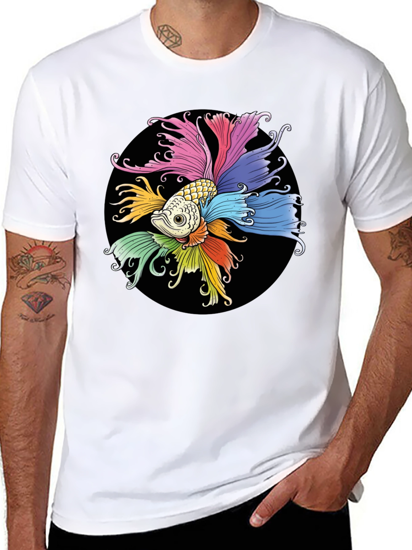 Black Colorful Betta Fish Graphic T-Shirt view 8