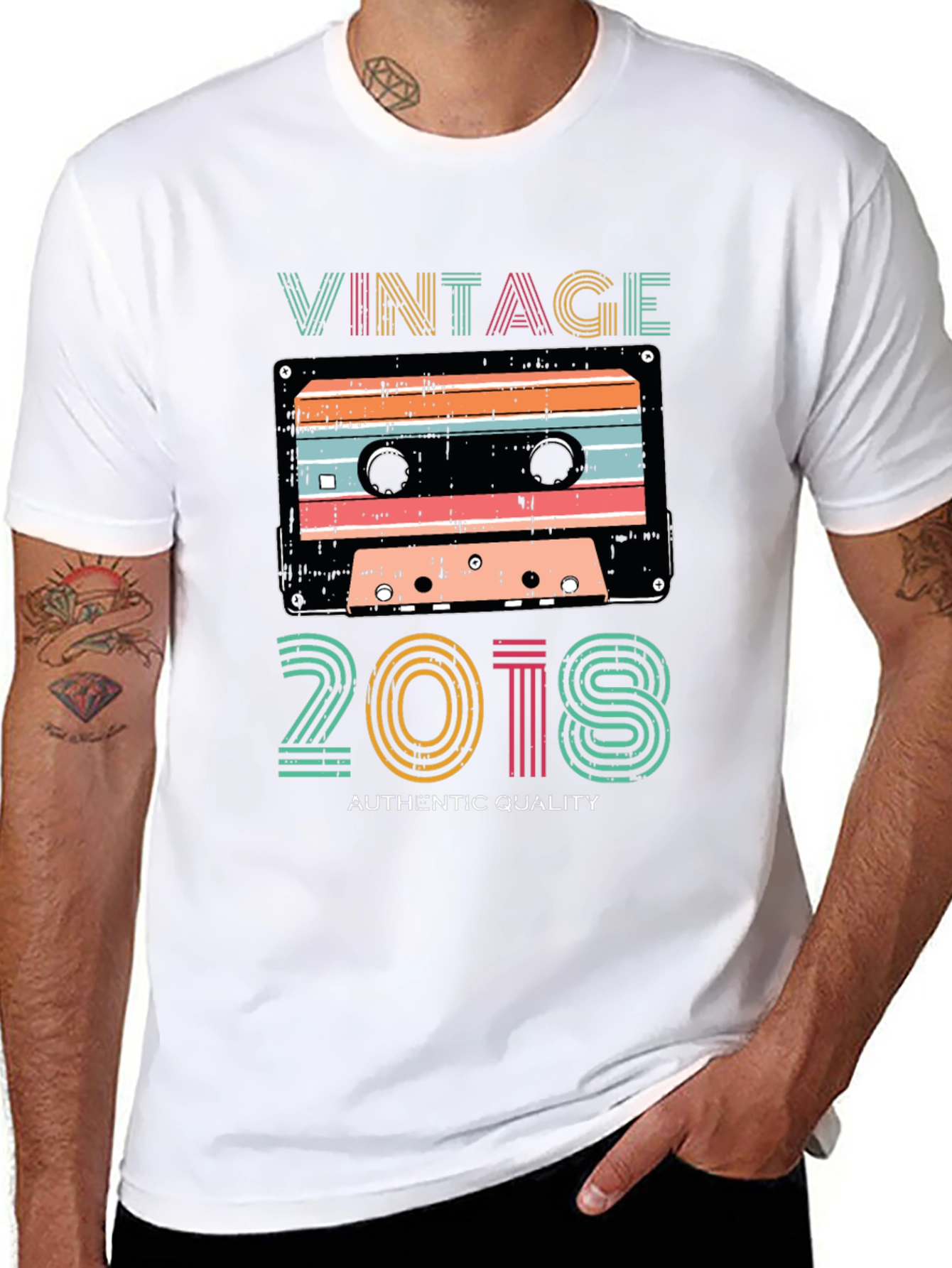 Black Vintage 2018 Cassette Tape Graphic T-Shirt view 8