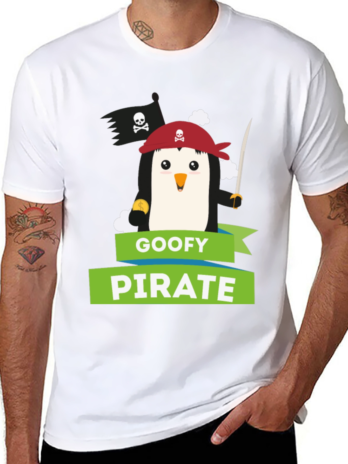 Black Goofy Pirate Penguin T-Shirt view 8