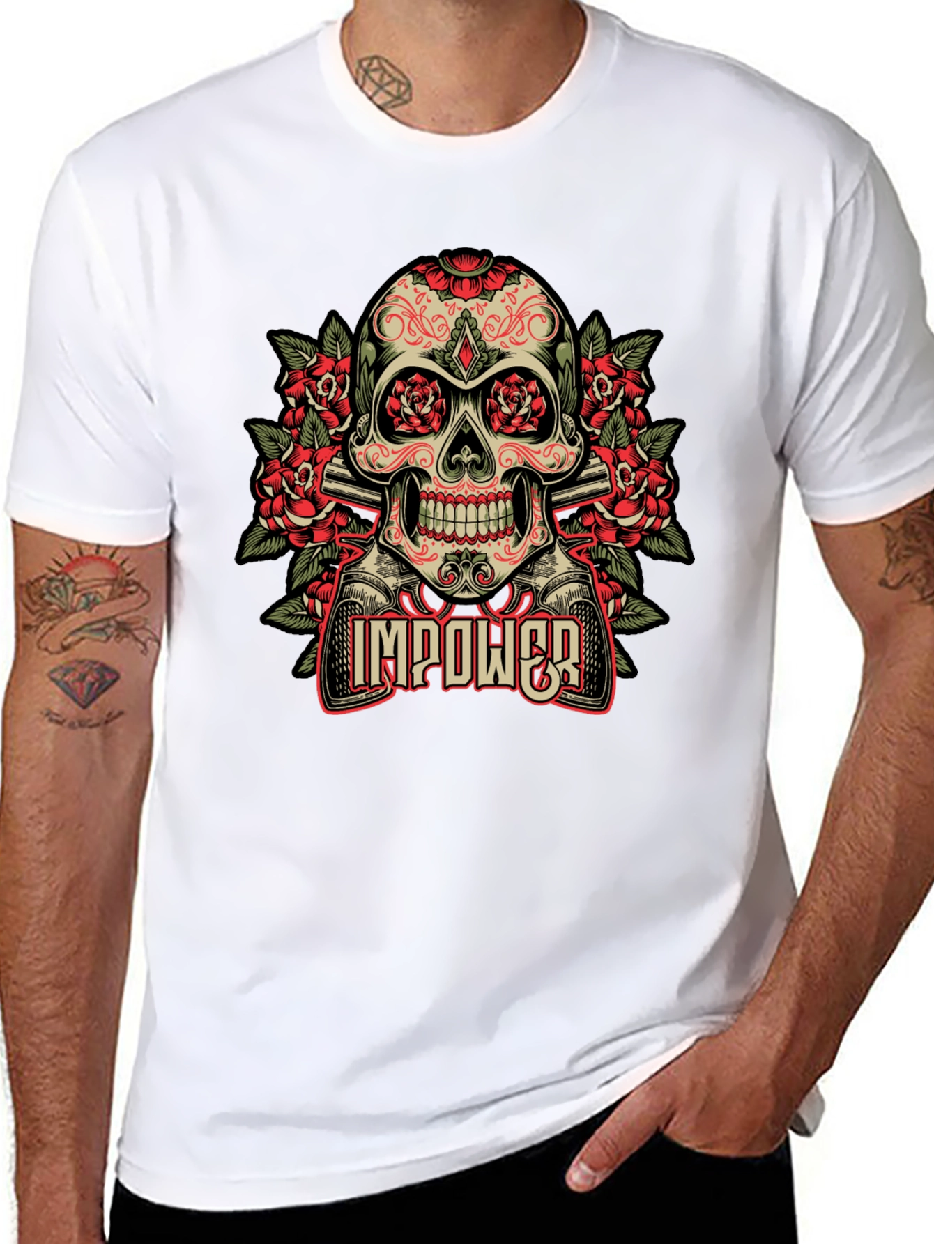 Black Skull & Roses Graphic T-Shirt - Empower Your Style view 8