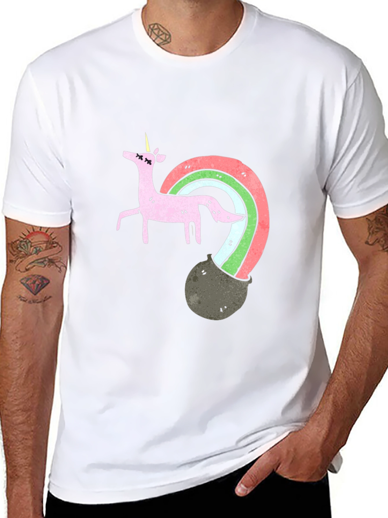 Black Unicorn Rainbow Pot T-Shirt view 8