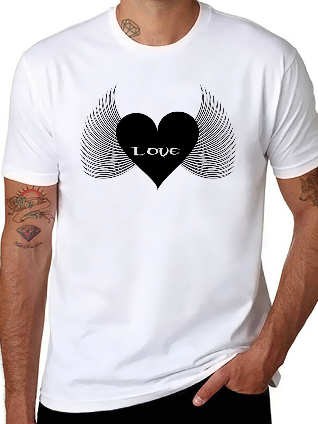 Black Love Heart Wings Graphic Tee - Stylish Black T-Shirt view 8