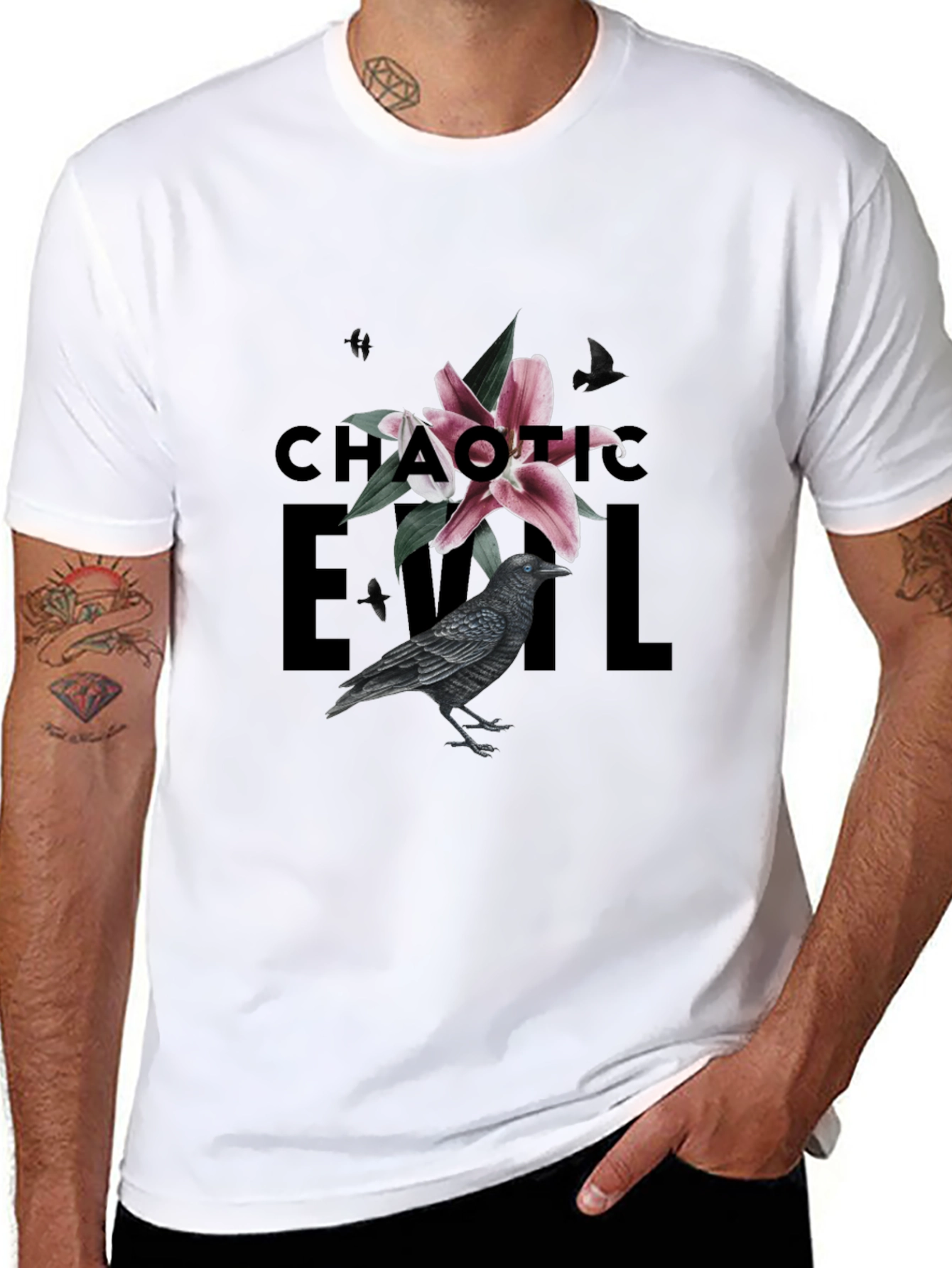 Black Chaotic Evil Raven Graphic Tee - Men's Black T-Shirt view 8