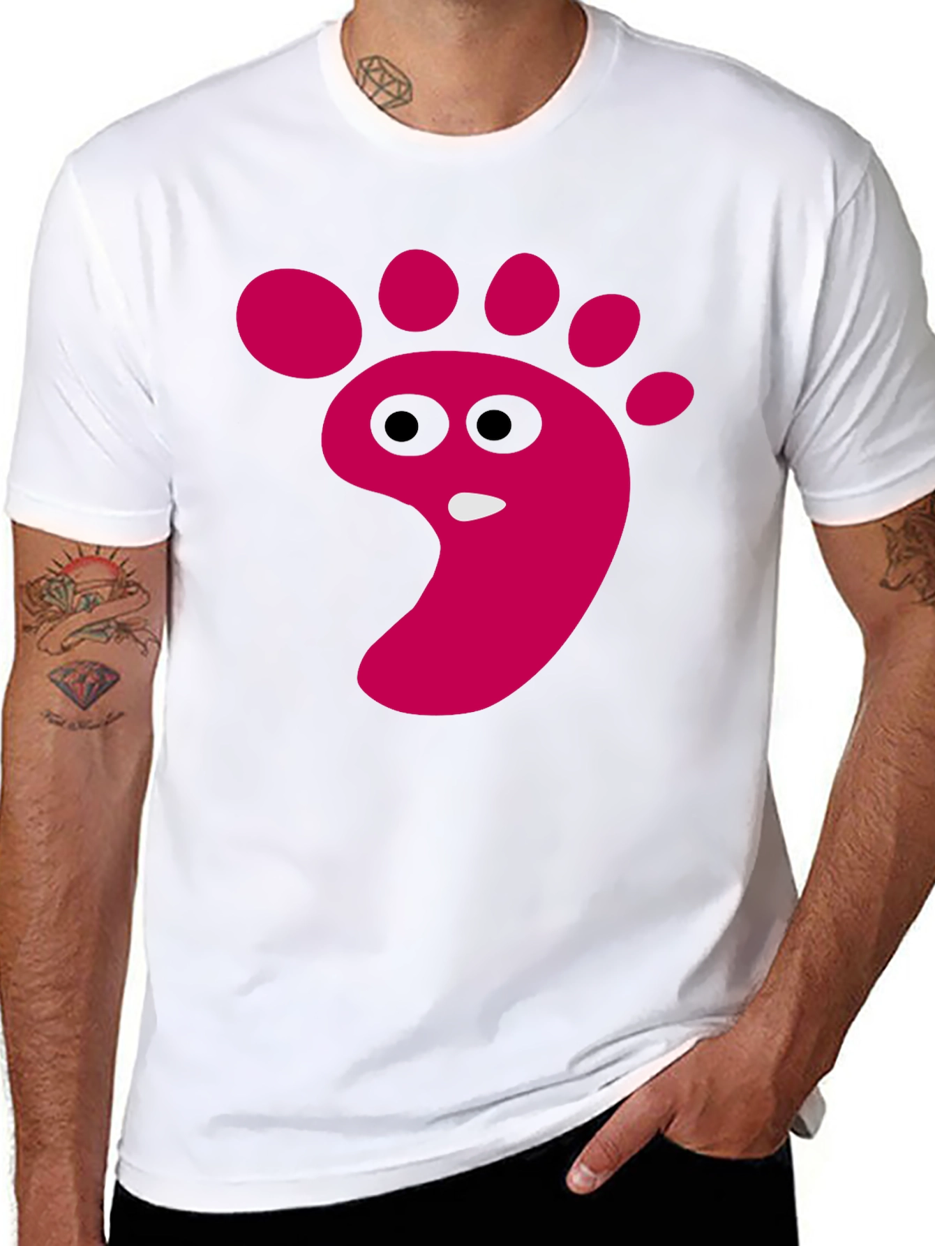 Black Funny Footprint Graphic T-Shirt - Black Cotton Tee view 8