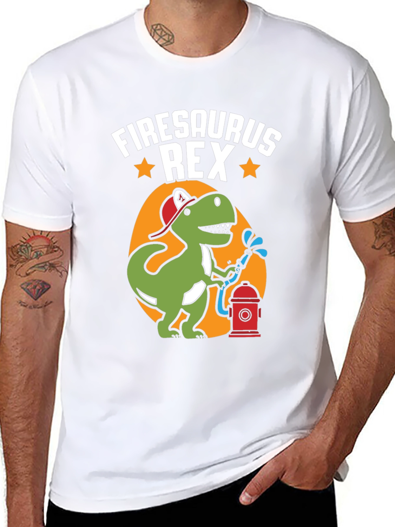 Black Firesaurus Rex Graphic Tee - Firefighter Dinosaur T-Shirt view 8