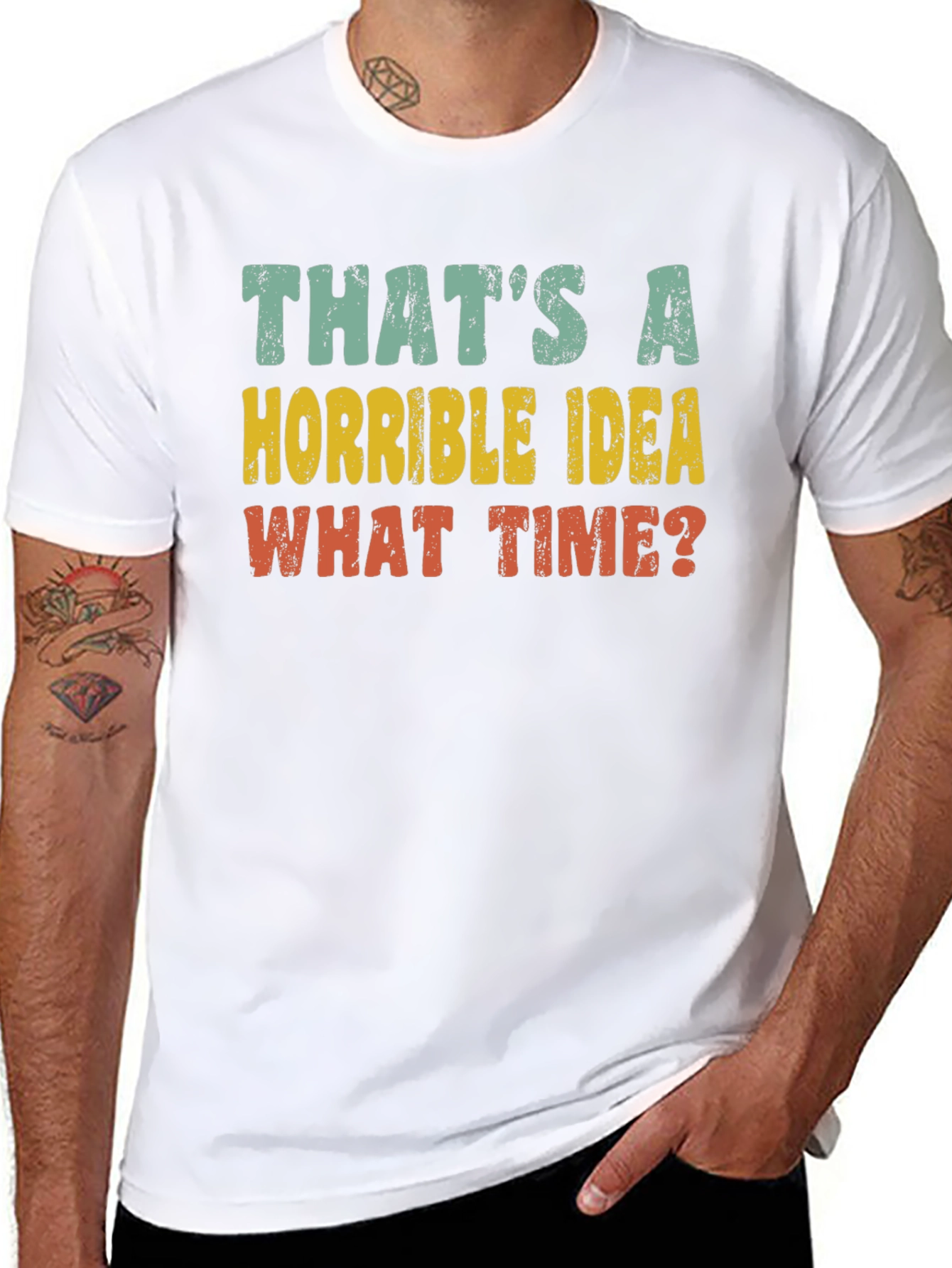 Black Horrible Idea Funny Graphic T-Shirt view 8