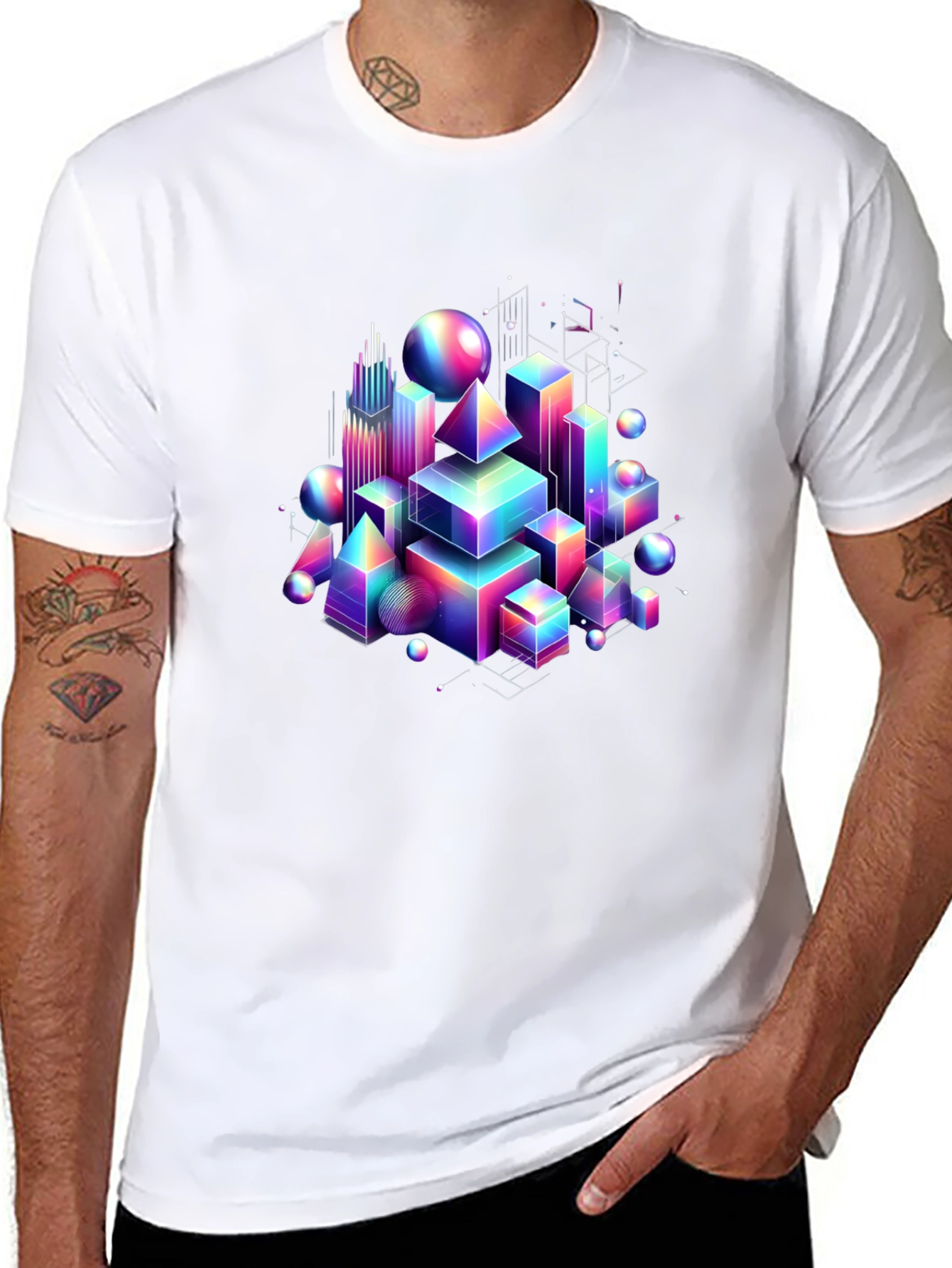 Black Geometric Rainbow T-Shirt - Modern Art Tee view 8