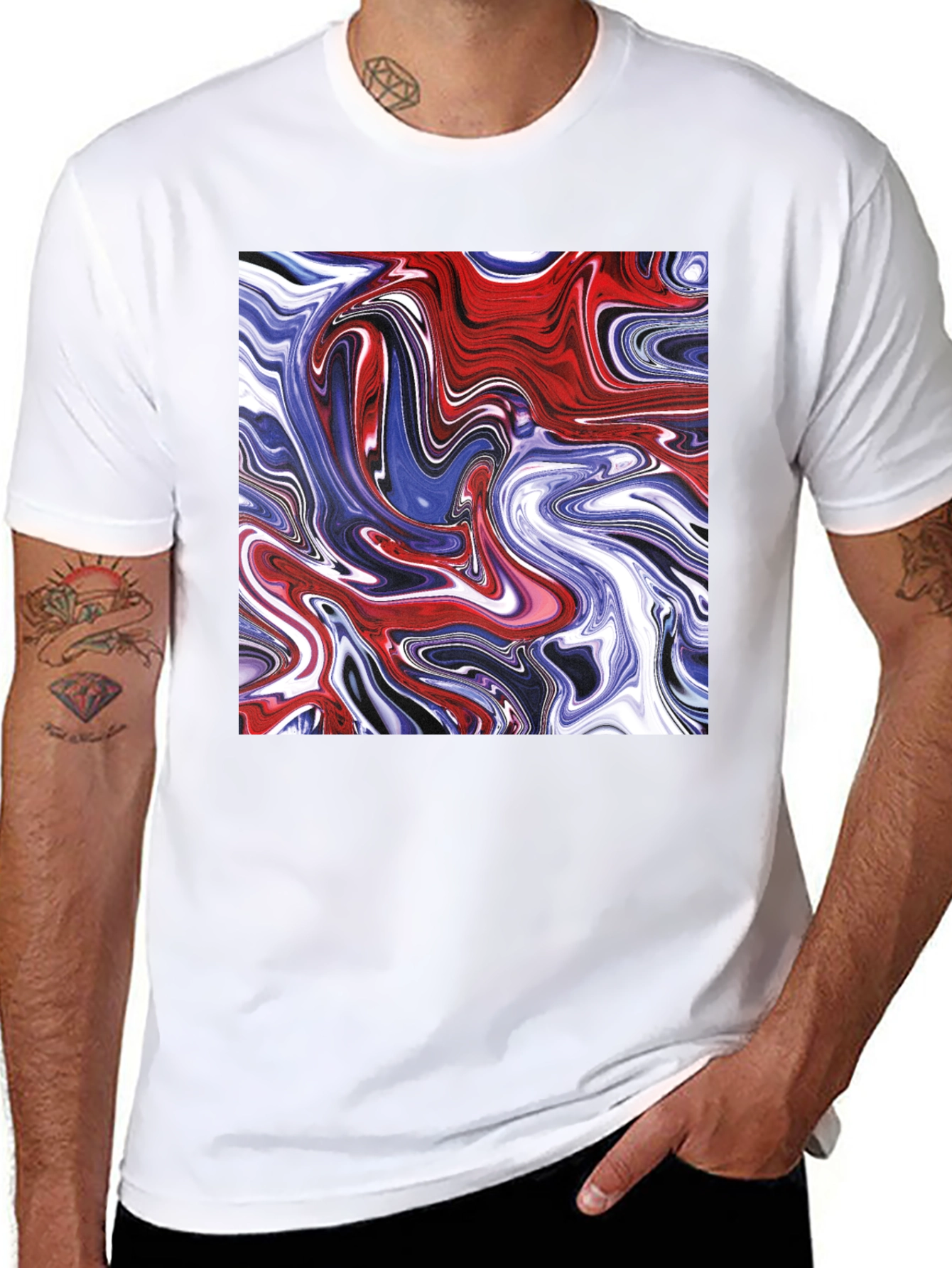 Black Swirled Paint Graphic Tee - Cool Abstract Art T-Shirt view 8