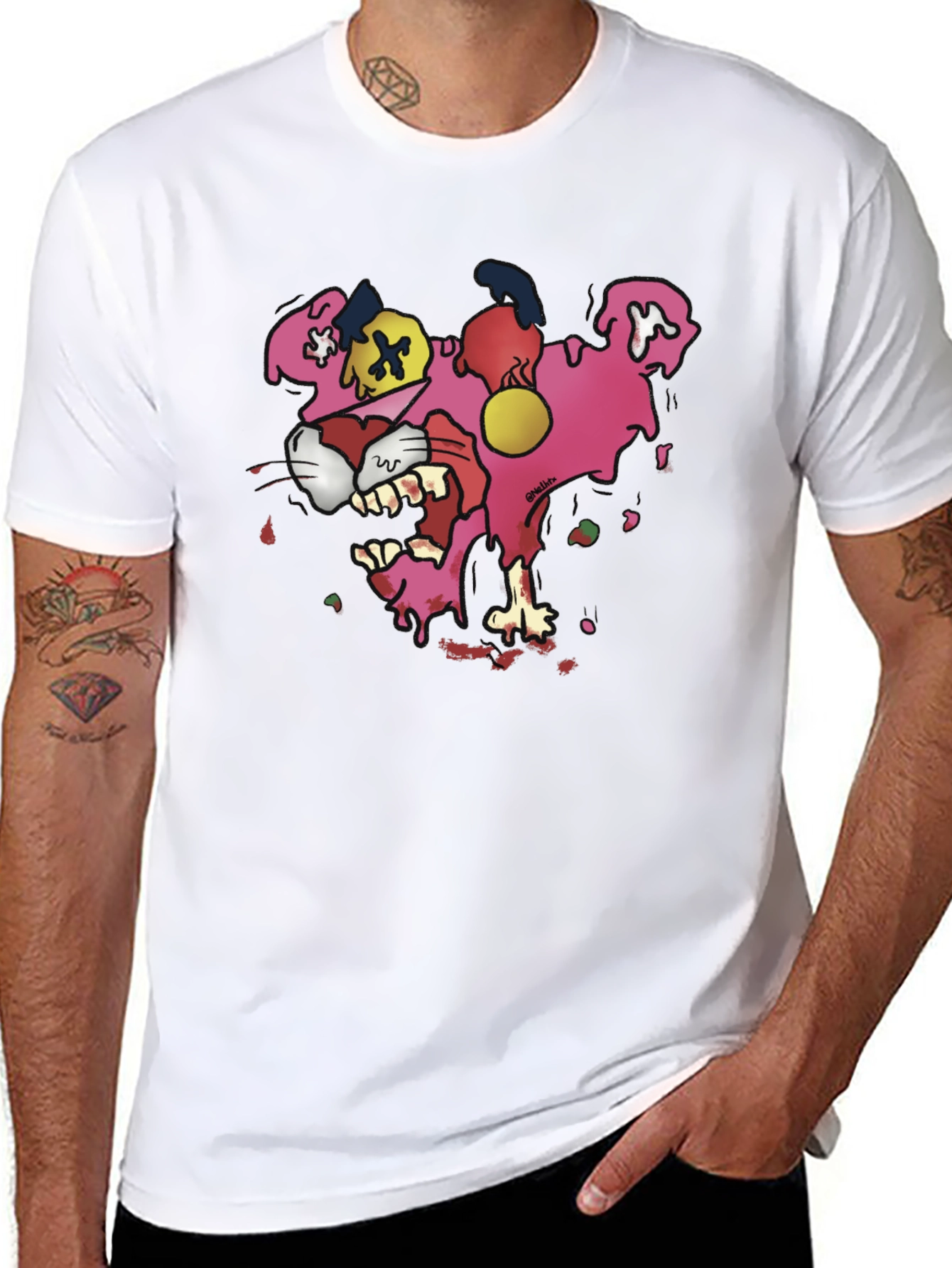 Black Cartoon Pink Panther Graphic T-Shirt view 8