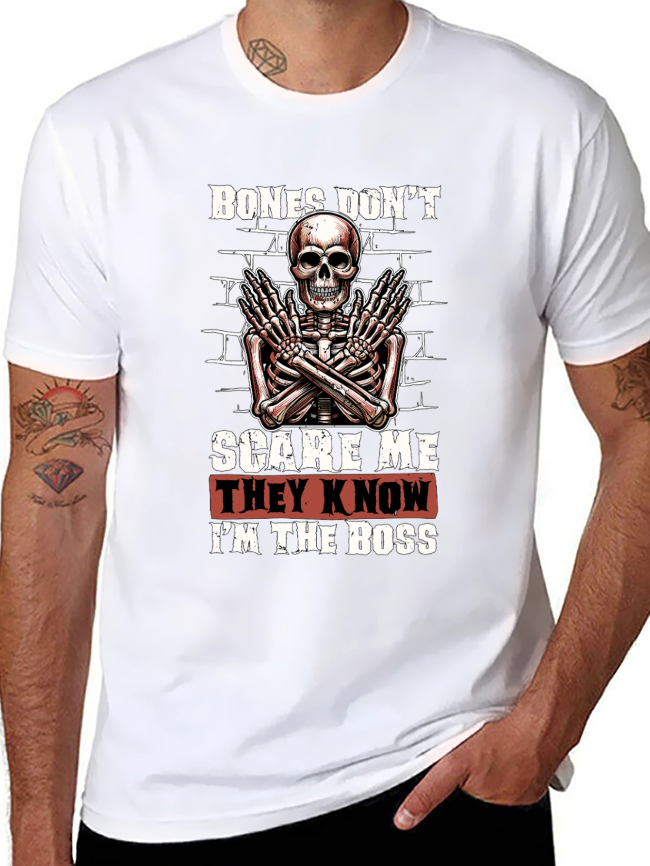 Black Bones Don't Scare Me Skeleton Graphic Tee view 8
