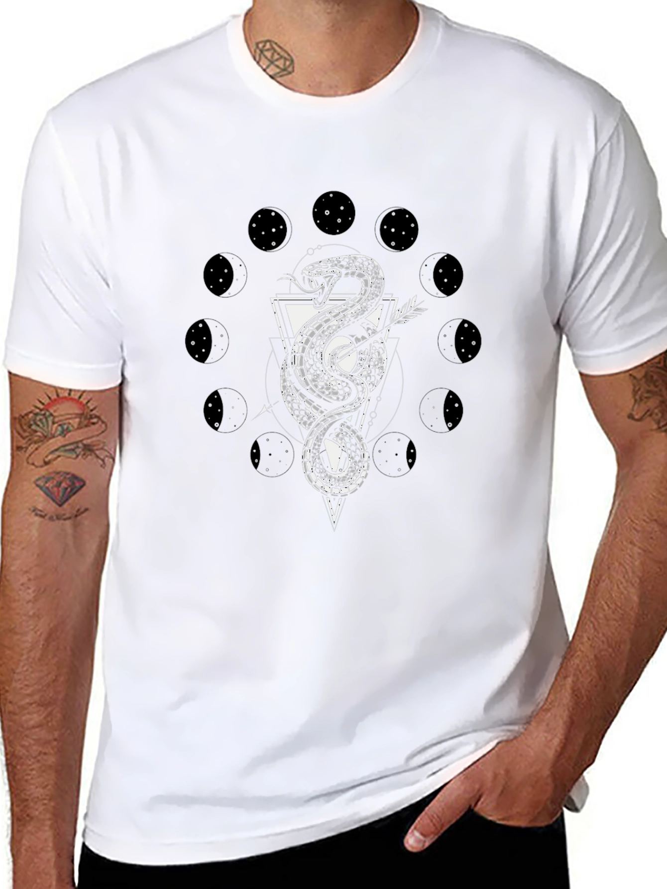 Black Snake Moon Phase Graphic Tee - Black Cotton T-Shirt view 8
