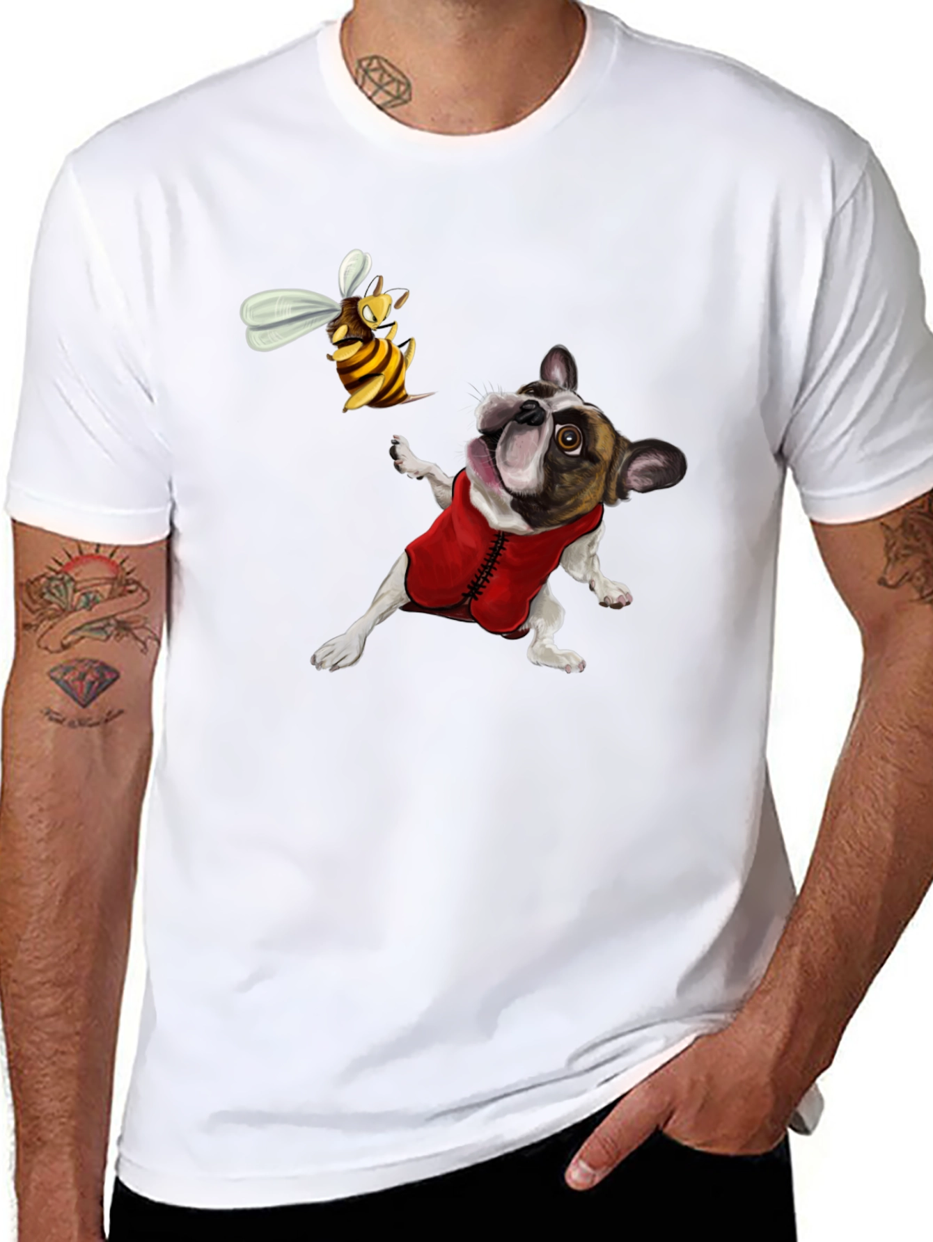 Black Dog & Bee Graphic Tee - Novelty T-Shirt view 8