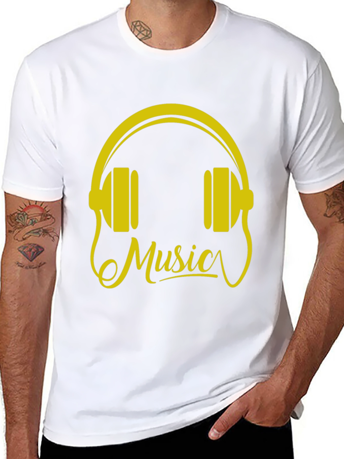 Music Headphones Graphic Tee - Black Cotton T-Shirt - 8