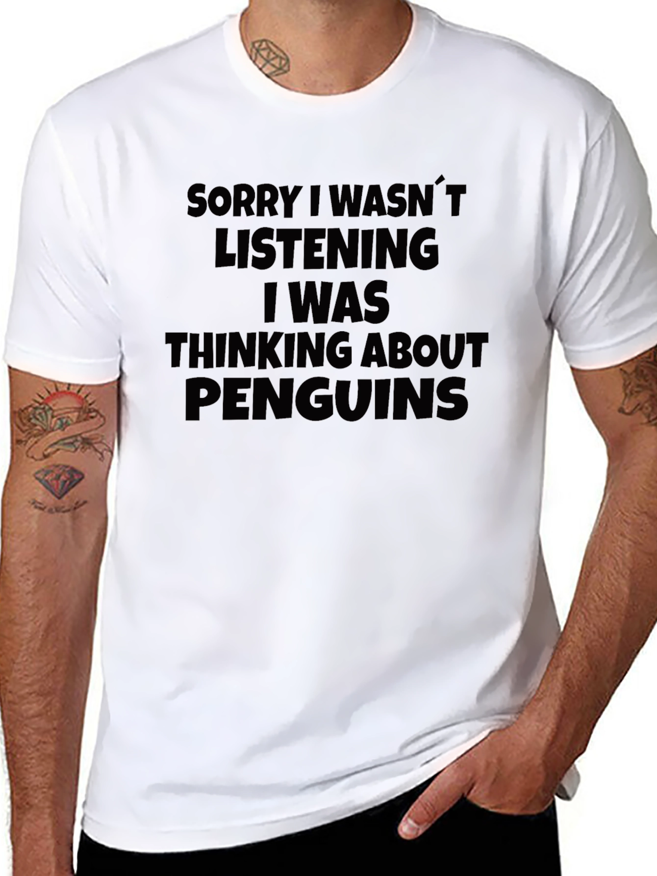 Black Penguin Thought T-Shirt - Funny Slogan Tee view 8