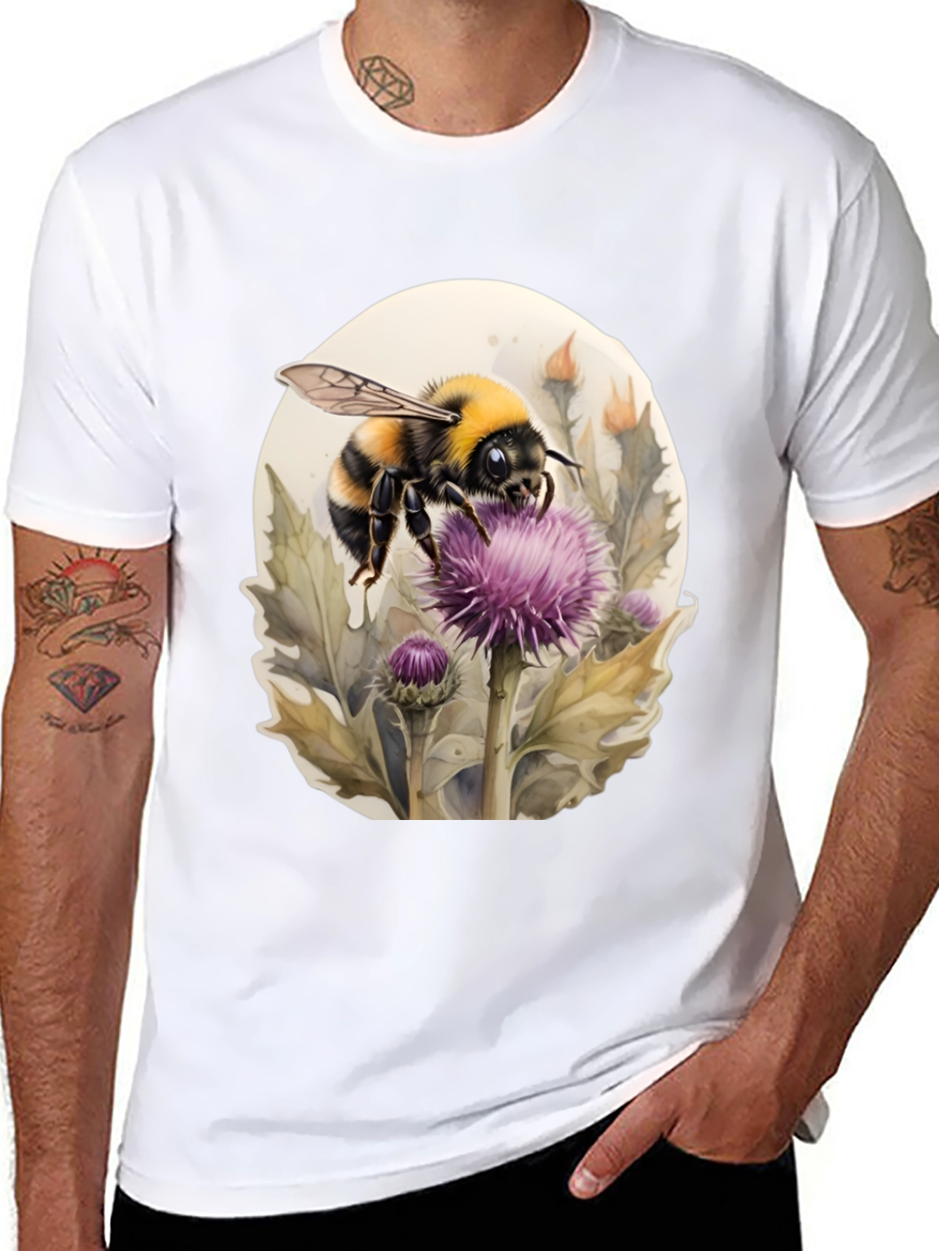 Black Bumble Bee on Thistle Black T-Shirt view 8