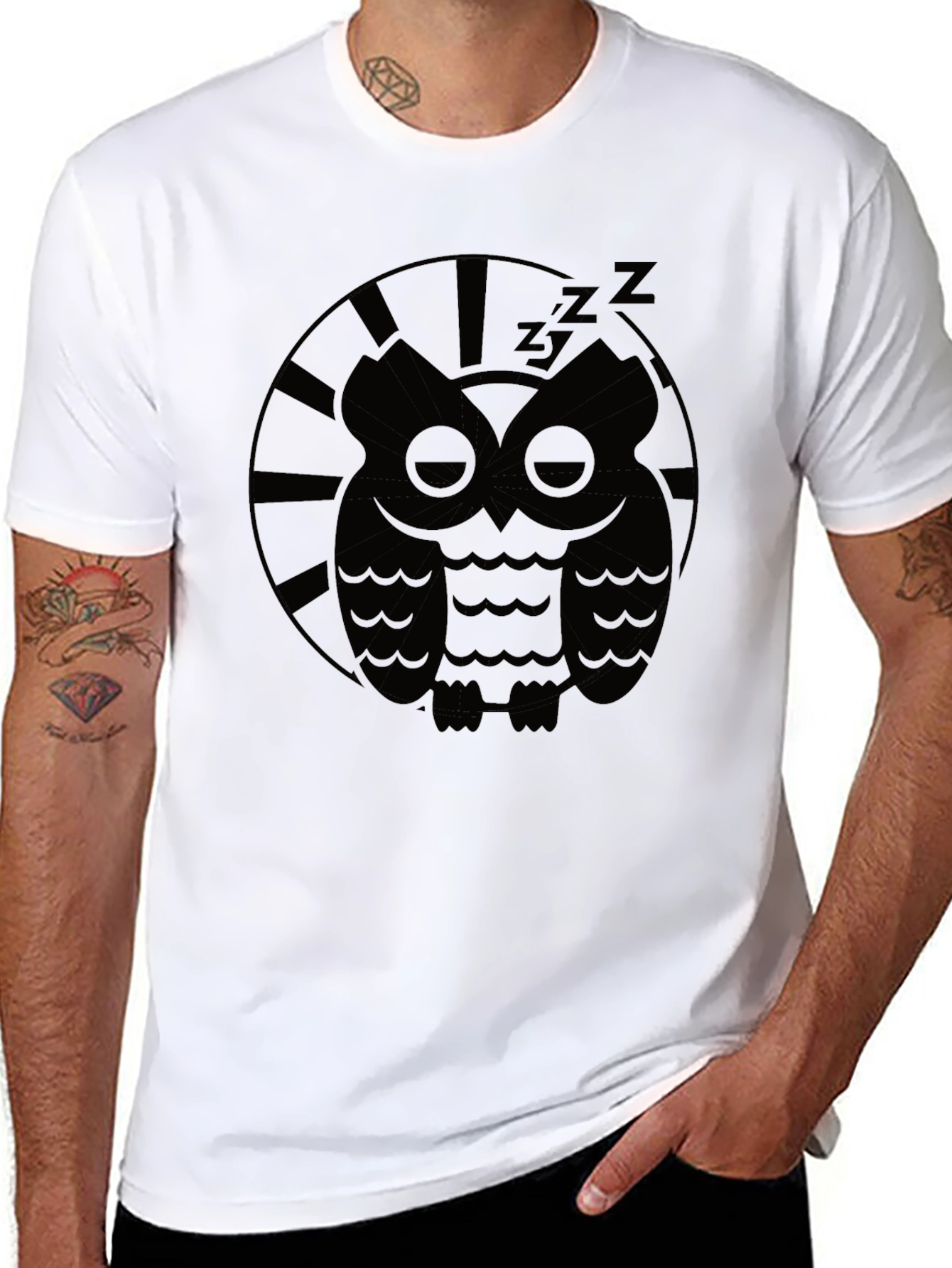 Black Sleepy Owl Graphic Tee - Black Cotton T-Shirt view 8