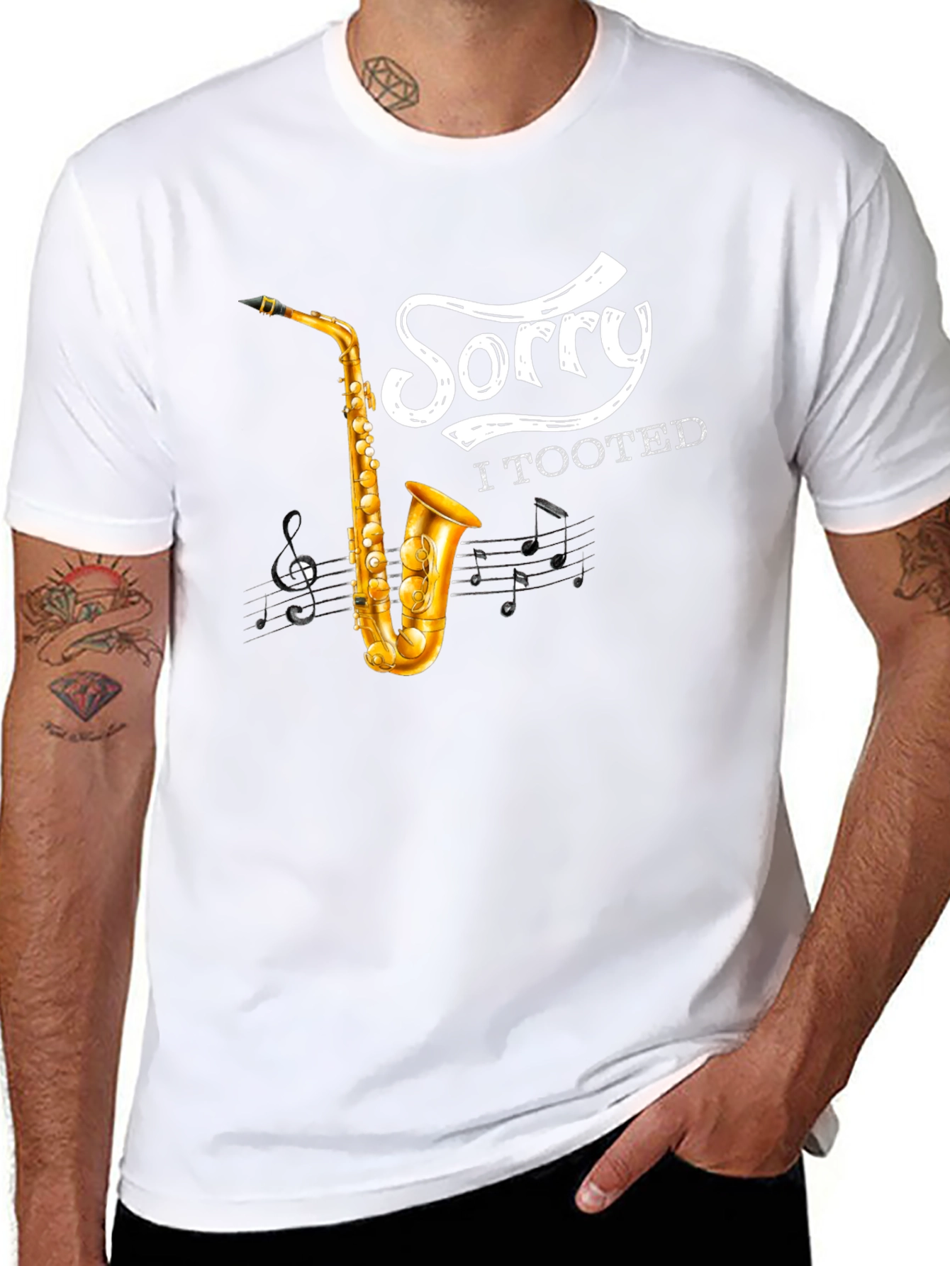 Black Saxophone 'Sorry I Tooted' Graphic Tee view 8
