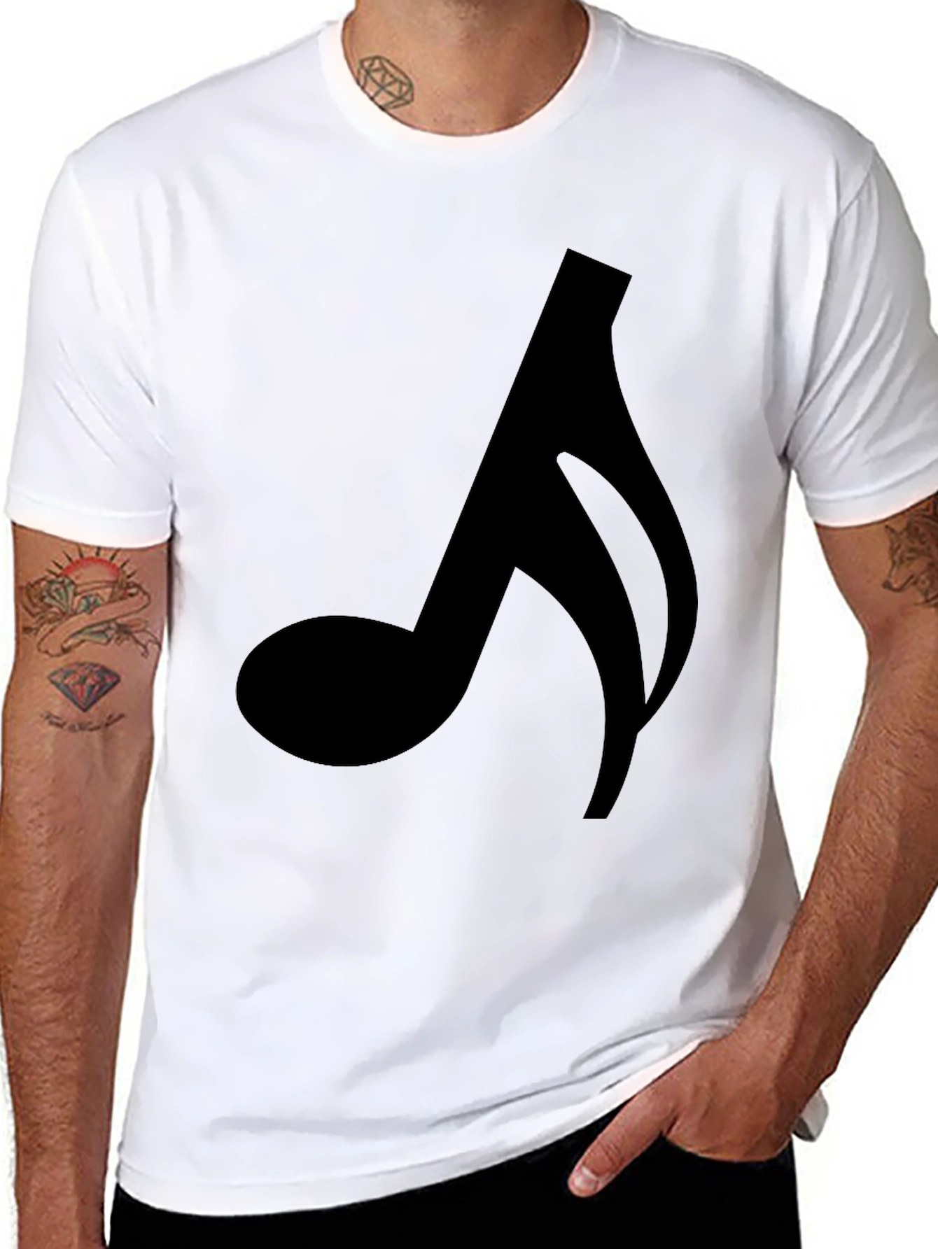 Black Music Note Graphic Tee - Black Cotton Blend T-Shirt view 8