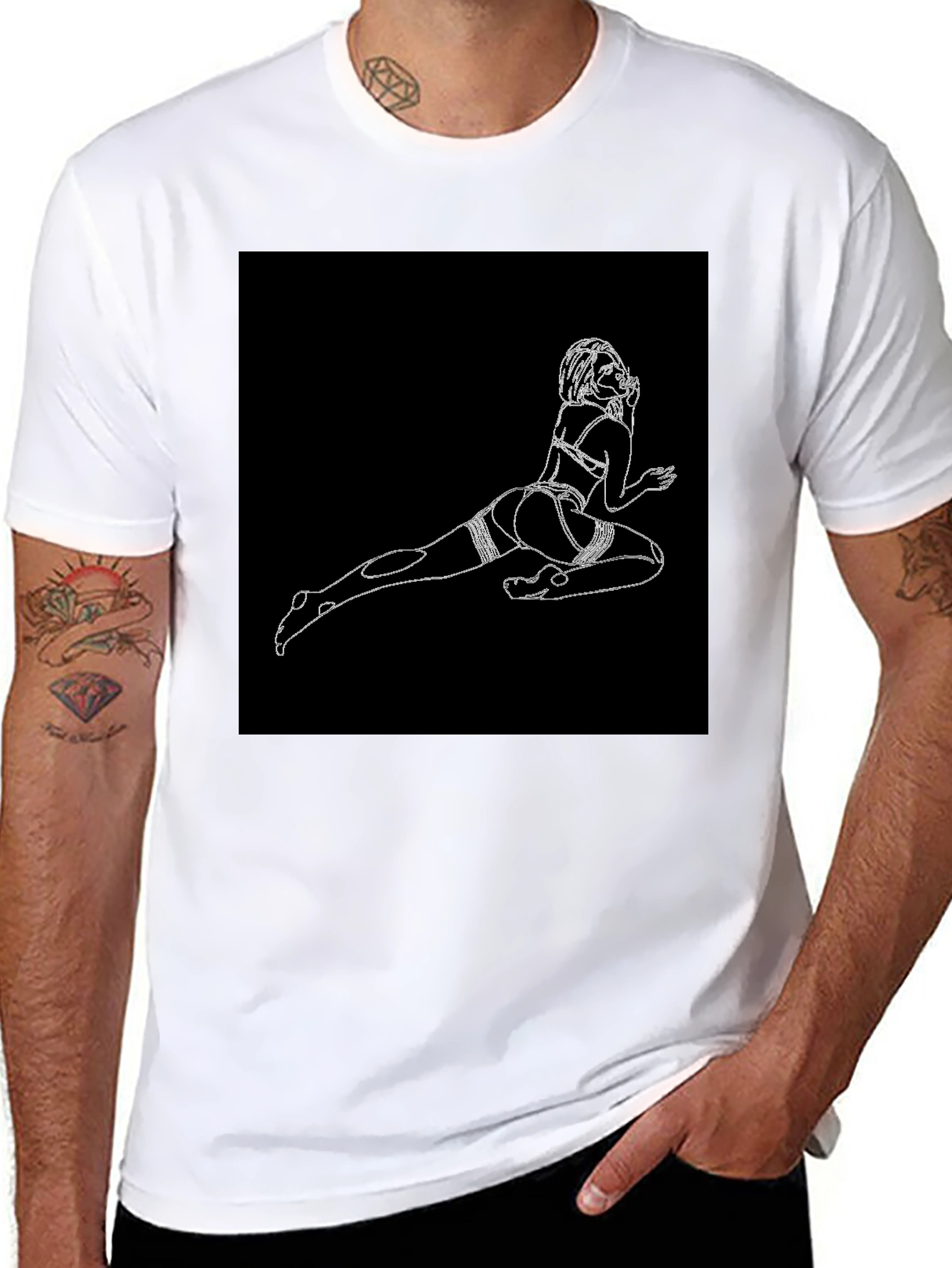 Black Black T-Shirt with Risque Line Art view 8
