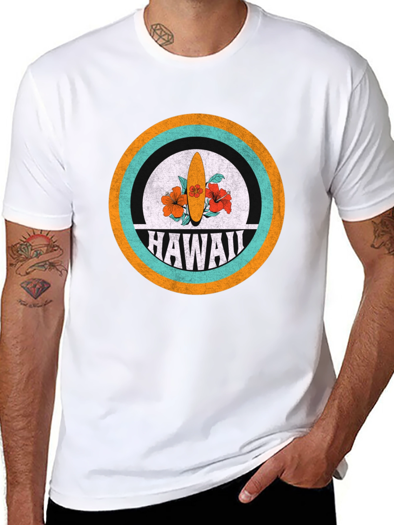 Black Hawaii Surfboard Graphic Tee - Retro Style view 8