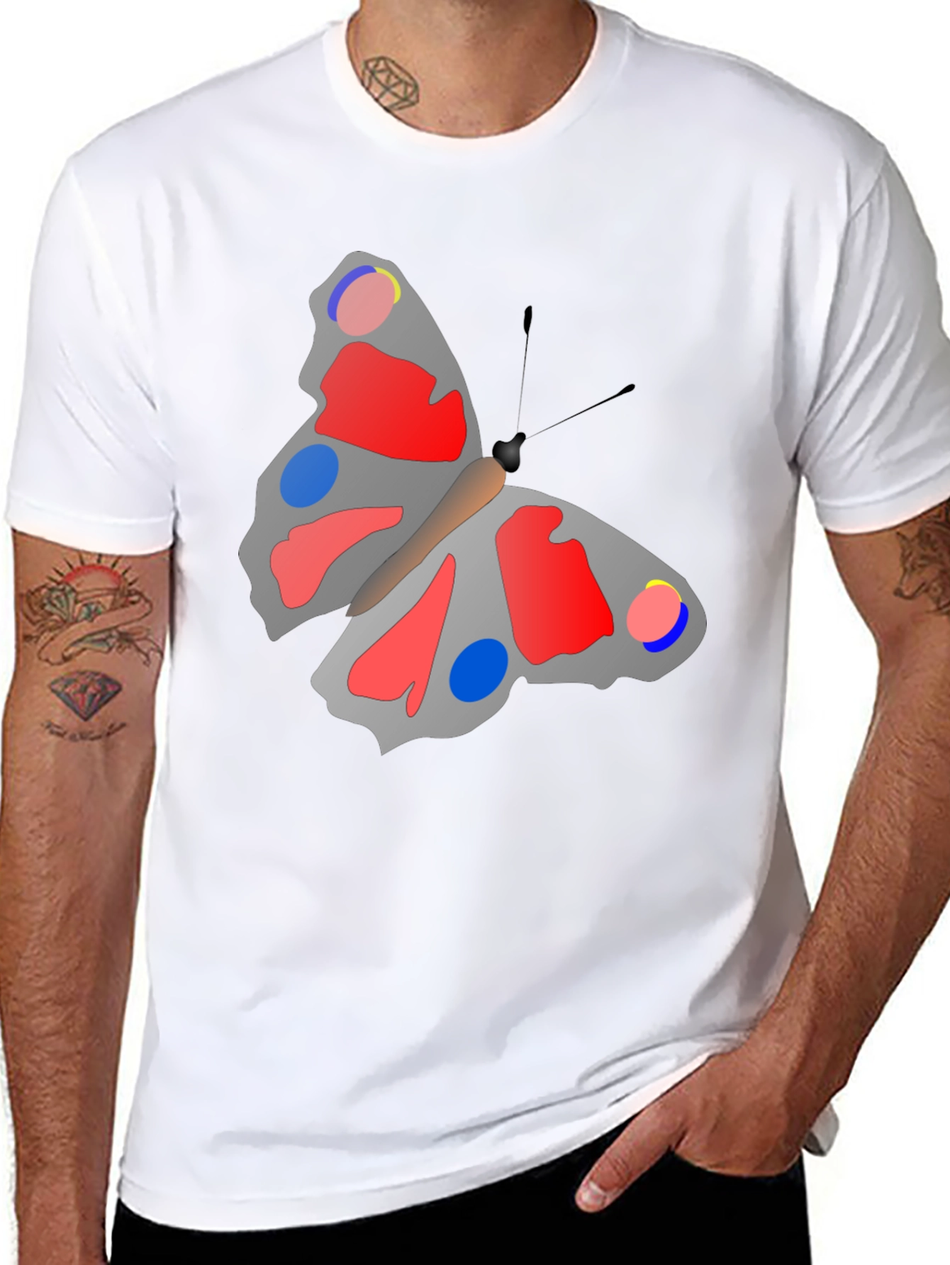Butterfly Graphic Print Black T-Shirt - 8