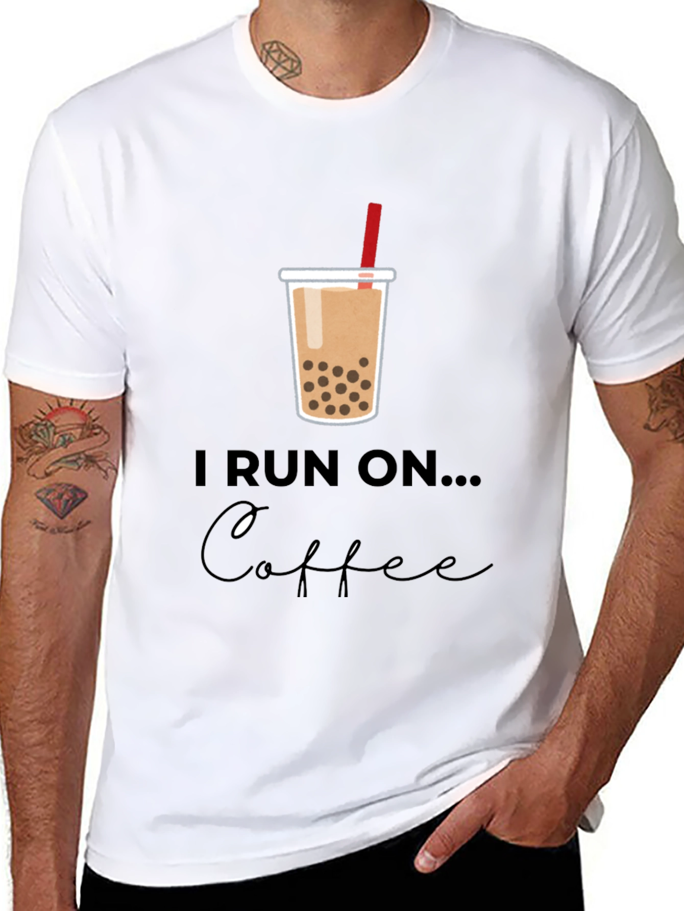 Black I Run on Boba Bubble Tea Graphic T-Shirt view 8