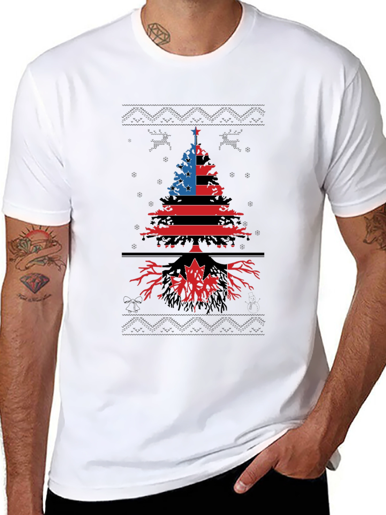 Black USA Canada Roots Christmas Tree Graphic Tee view 8