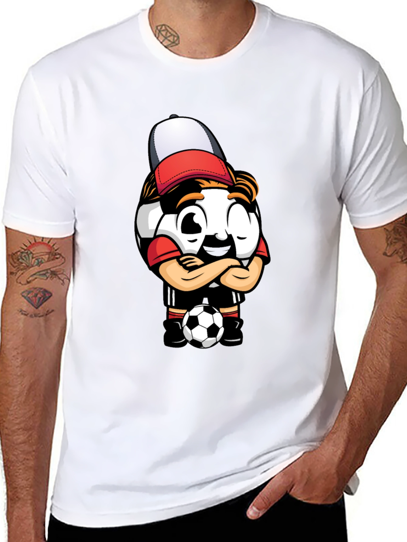Black Soccer Ball Cartoon T-Shirt - Cool Graphic Tee view 8