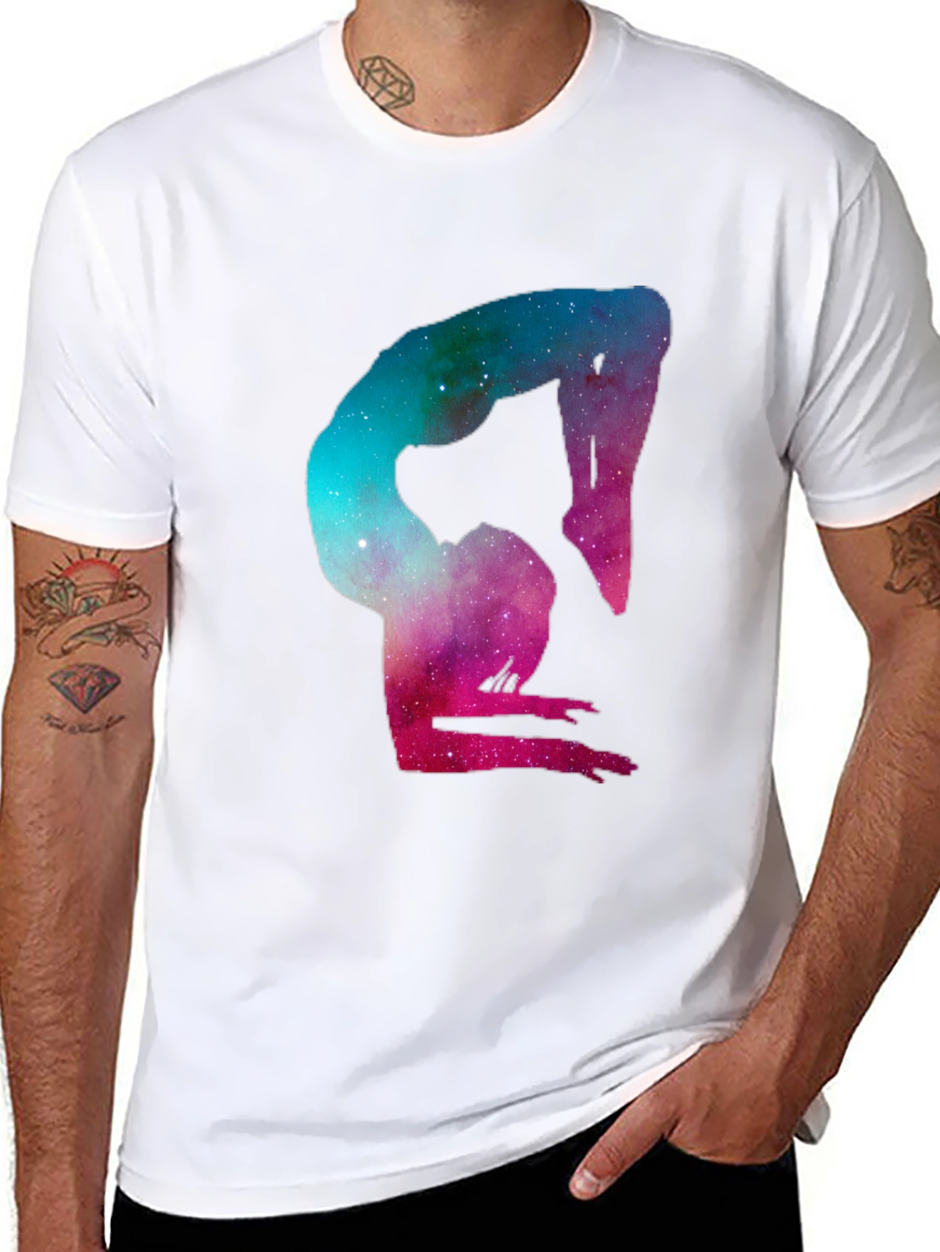 Black Cosmic Yoga Pose Graphic Tee - Black Cotton Blend view 8