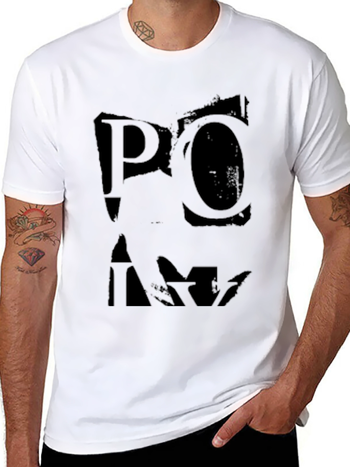 Black Black T-Shirt with Distressed Graphic Print view 8