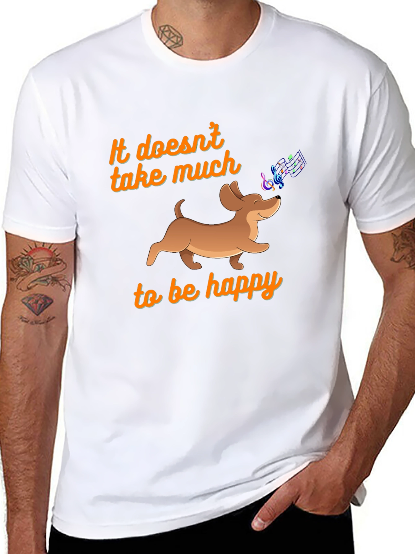 Black Happy Dachshund Music Notes Graphic Tee view 8