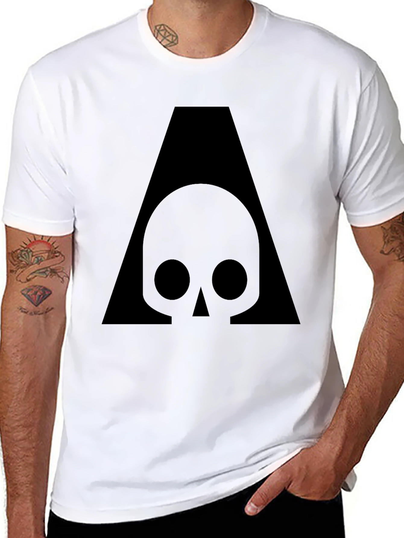 Black Skull & Triangle Graphic Print Black T-Shirt view 8