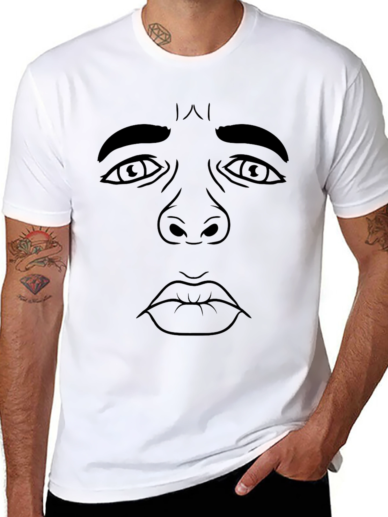 Black Expressive Face Graphic Black T-Shirt view 8