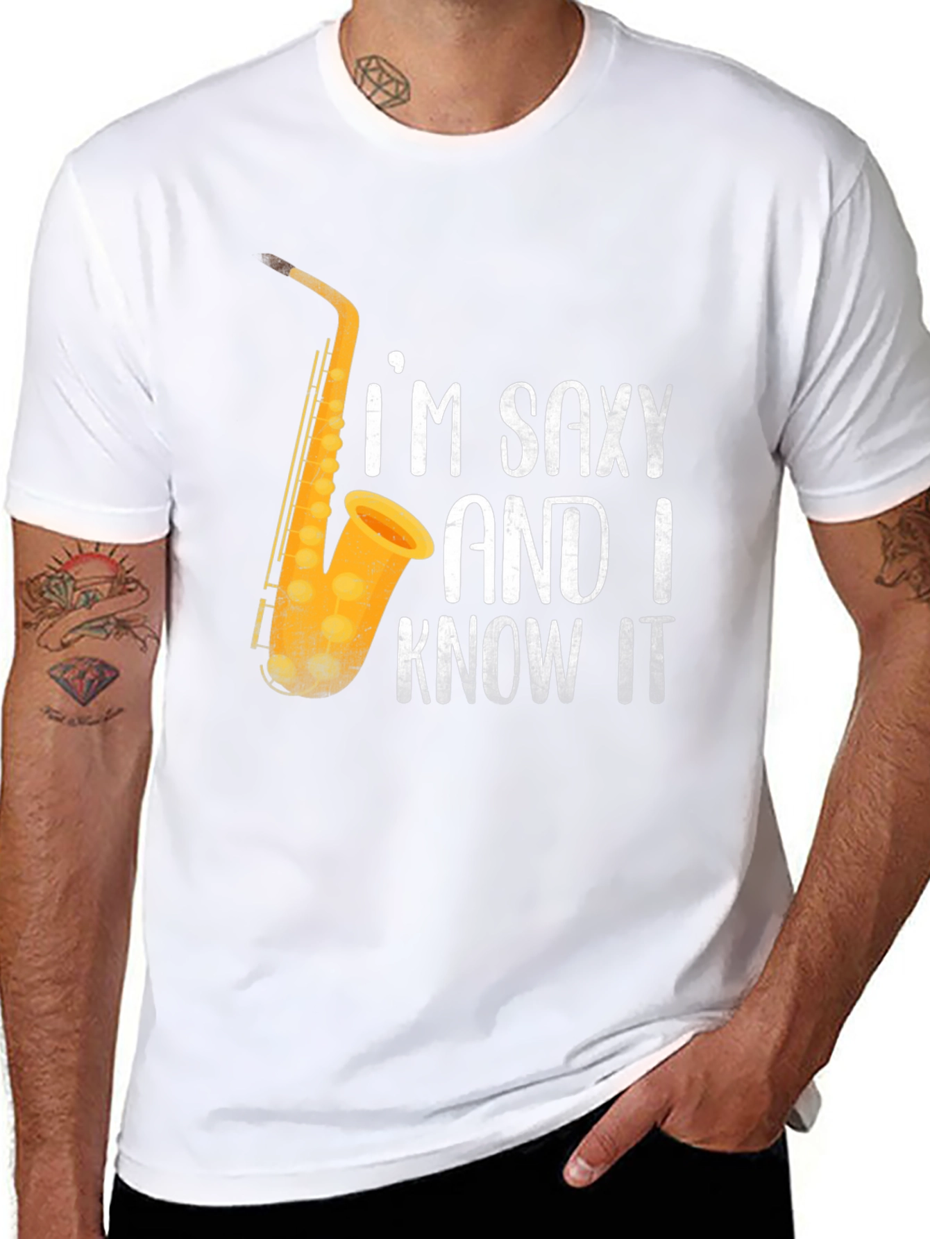 Black Saxy & I Know It T-Shirt | Funny Saxophone Player Tee view 8