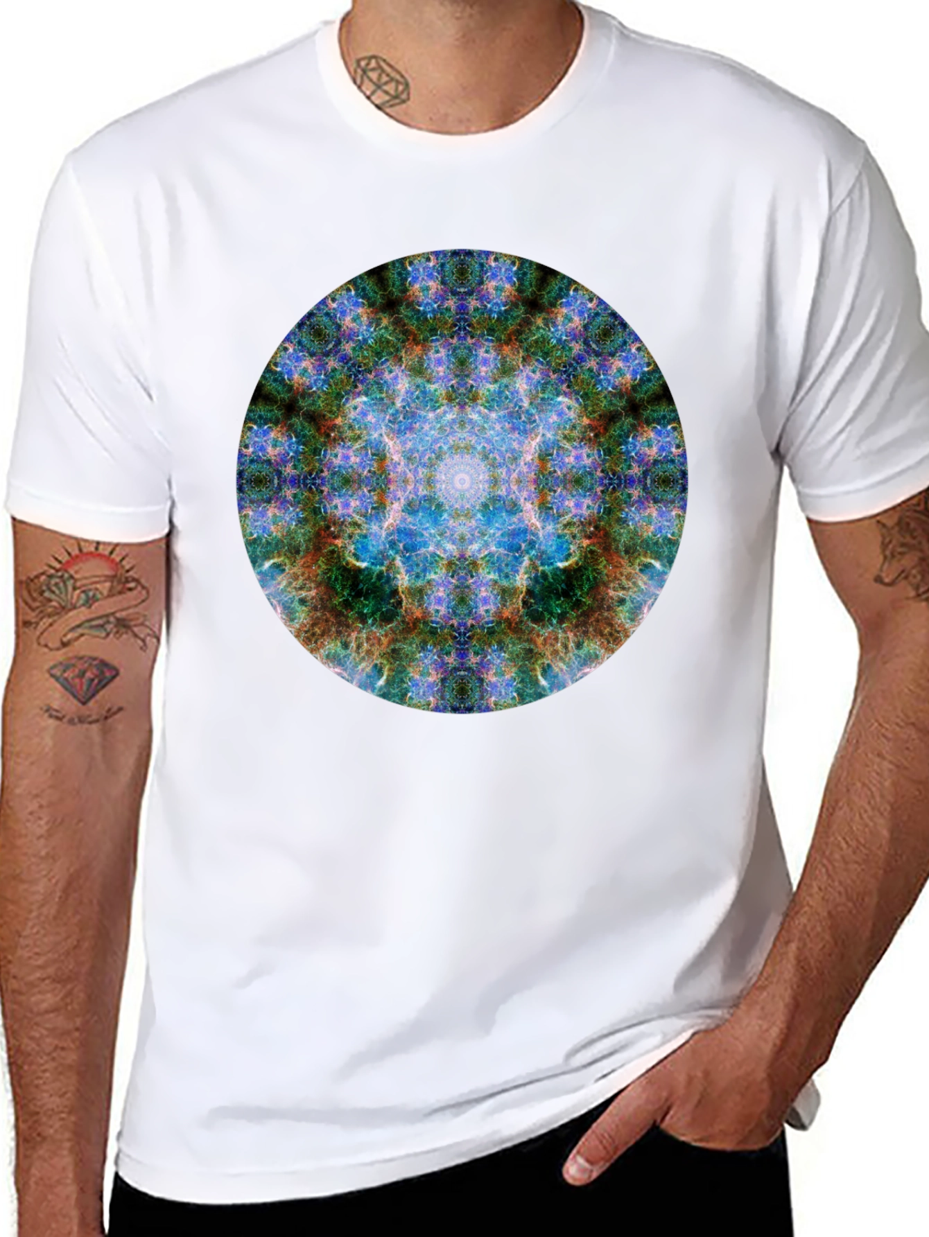 Black Abstract Mandala Graphic Print Crew Neck T-Shirt view 8