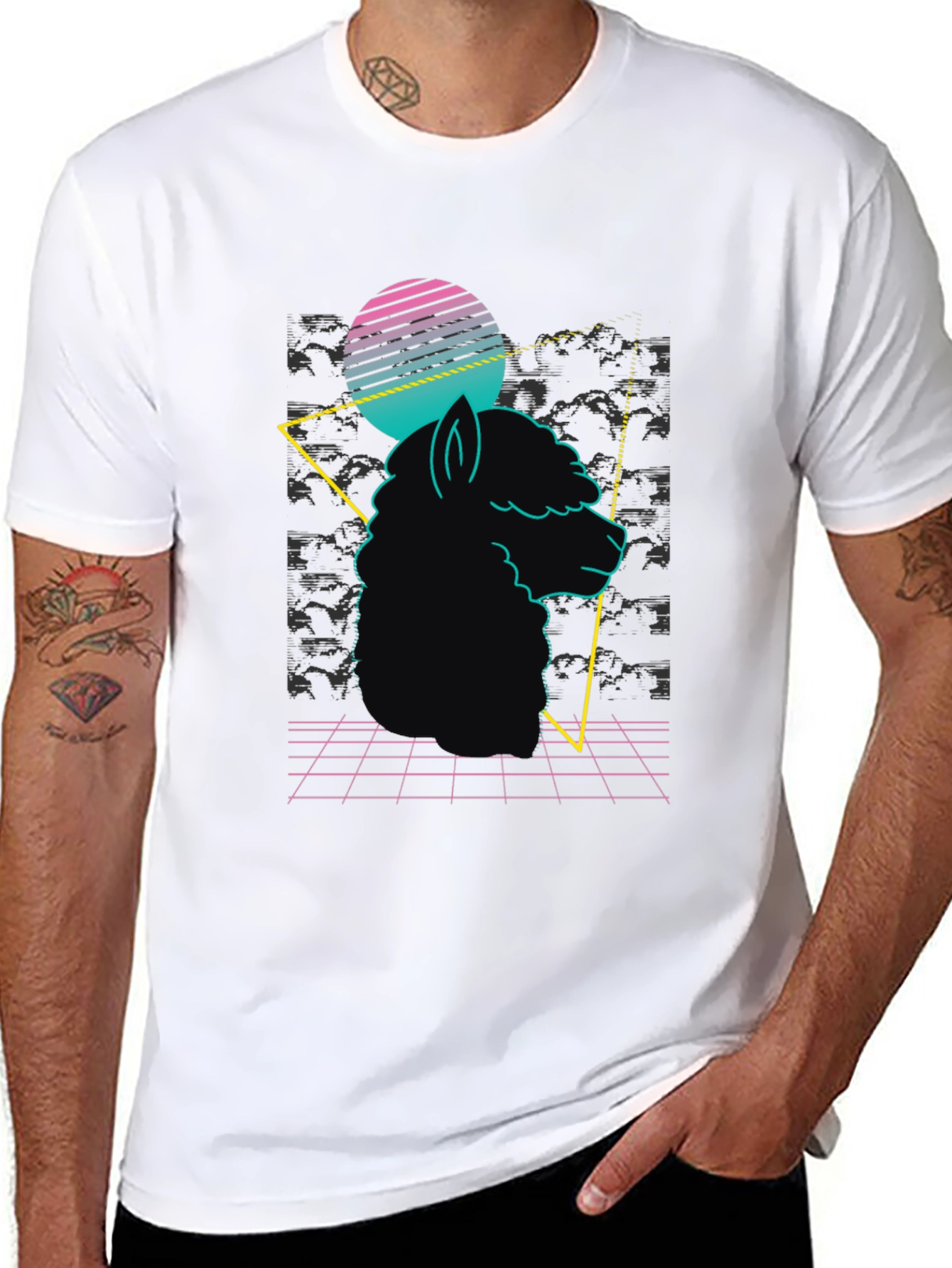 Black Retro Alpaca Black T-Shirt view 8