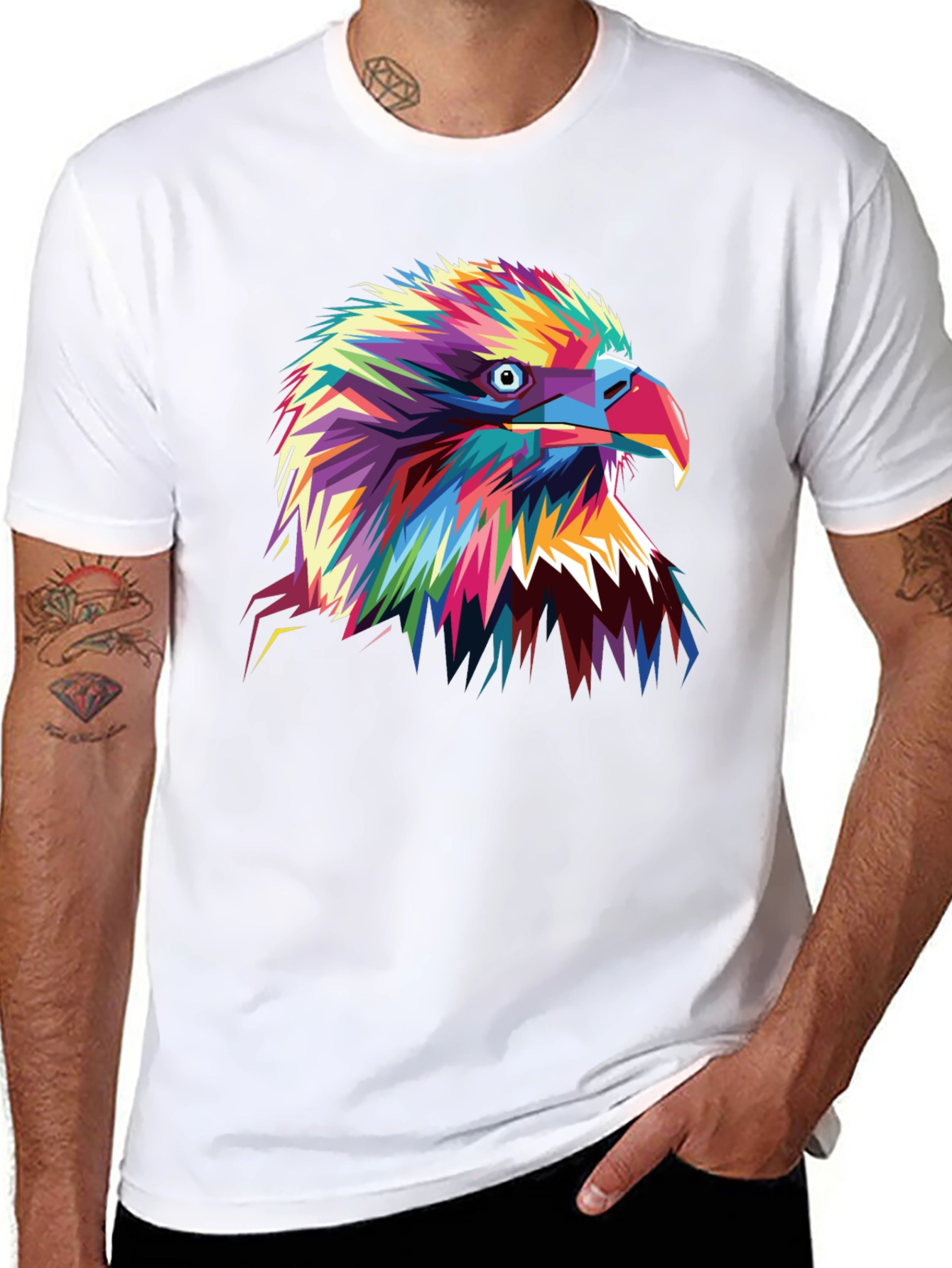 Black Vibrant Eagle Graphic Tee - Bold Colorful Bird Art view 8