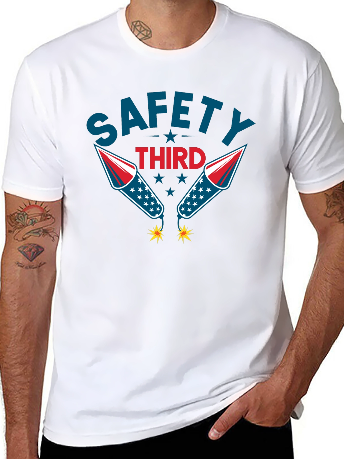 Black Safety Third Graphic Tee Funny Fireworks T-Shirt view 8
