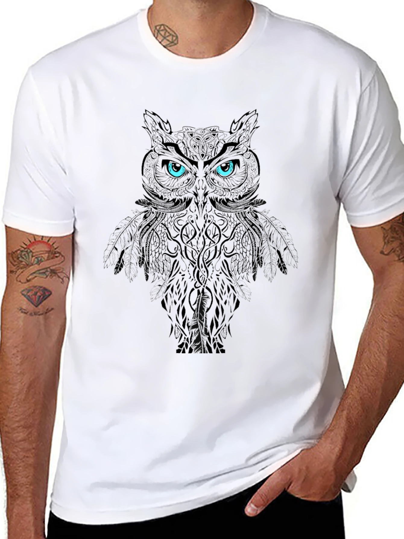 Black Mystic Owl Graphic T-Shirt - Cool Design view 8
