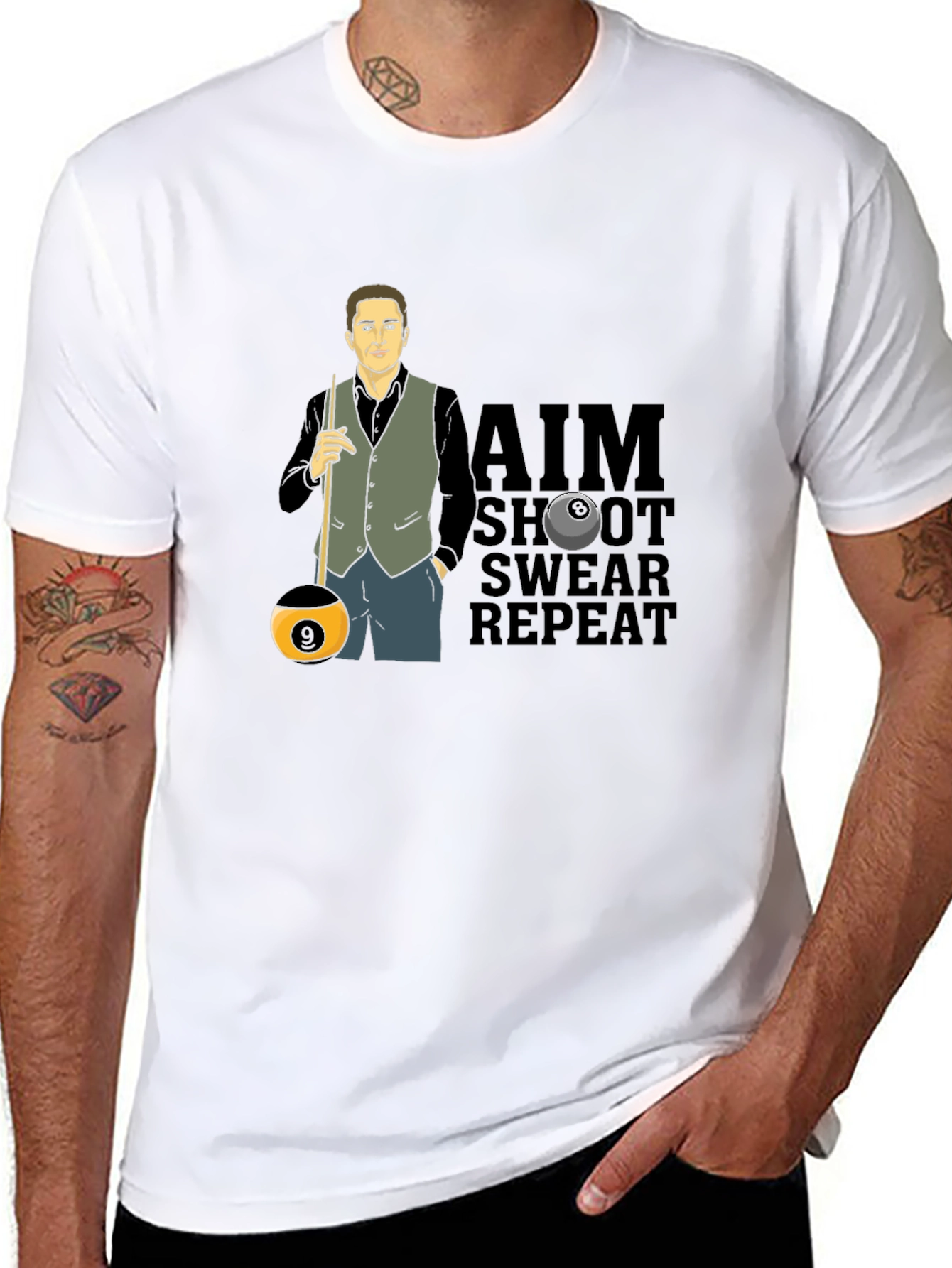 Black Pool Player Graphic Tee - Aim, Shoot, Swear, Repeat! view 8