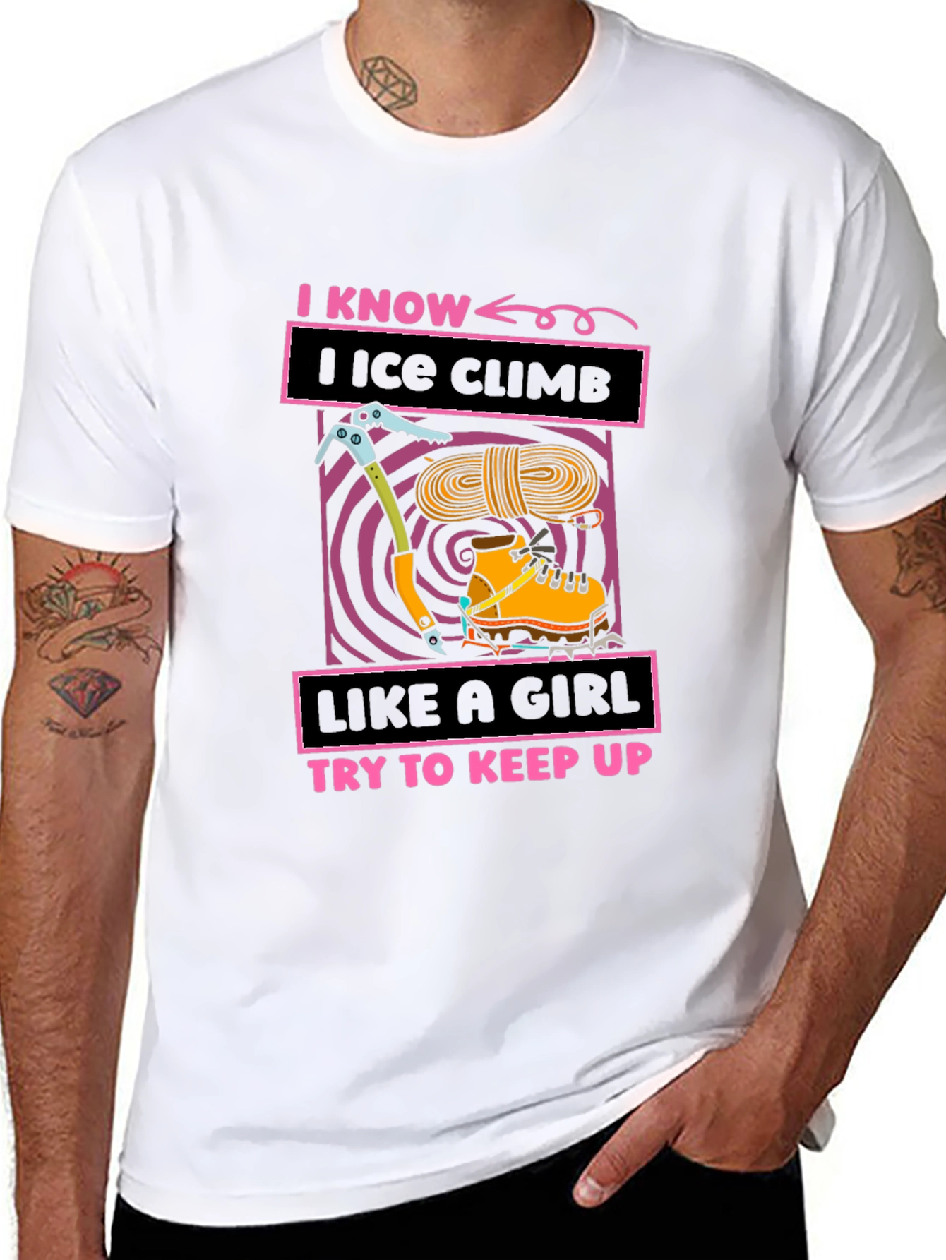 Black I Know I Ice Climb Like a Girl T-Shirt view 8