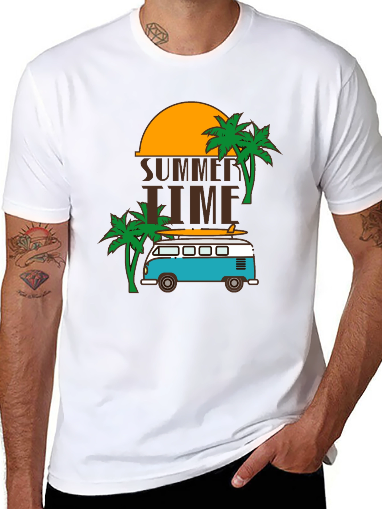 Black Summer Time Beach Van Graphic Tee view 8