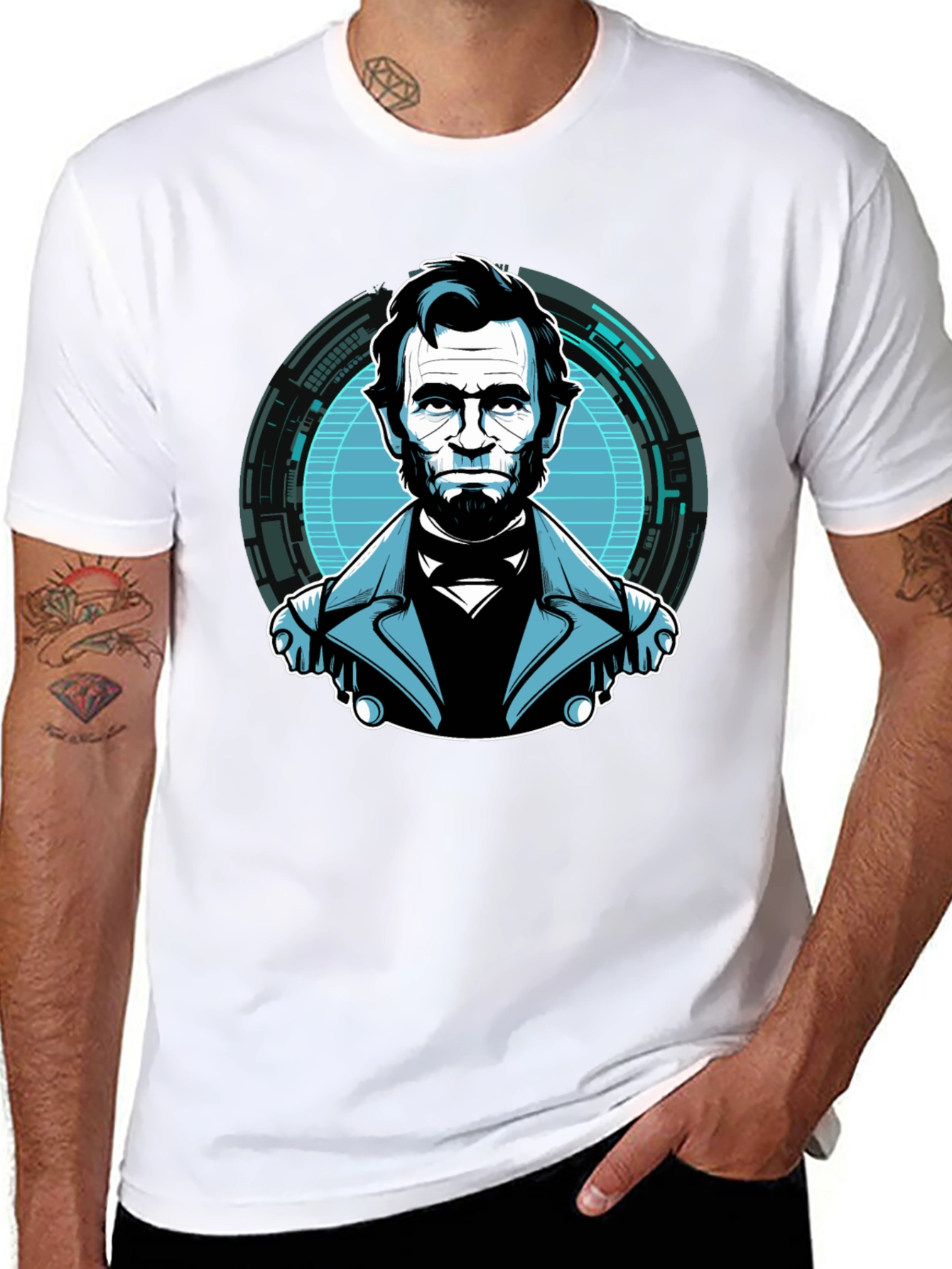 Black Abe Lincoln Tech Graphic Black T-Shirt view 8