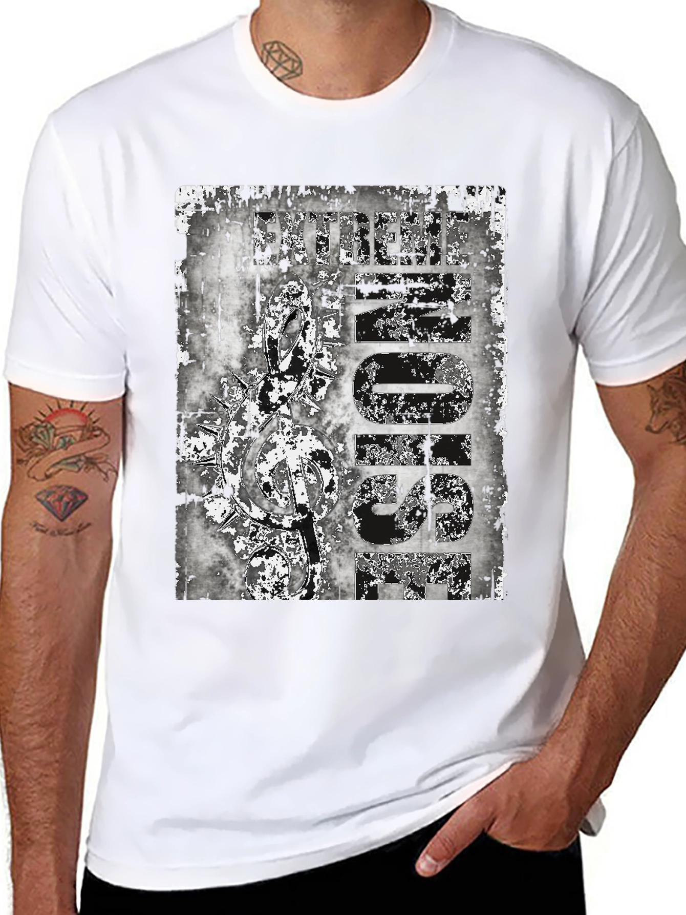 Edgy Black T-Shirt with Grunge Music Icon Design - 8
