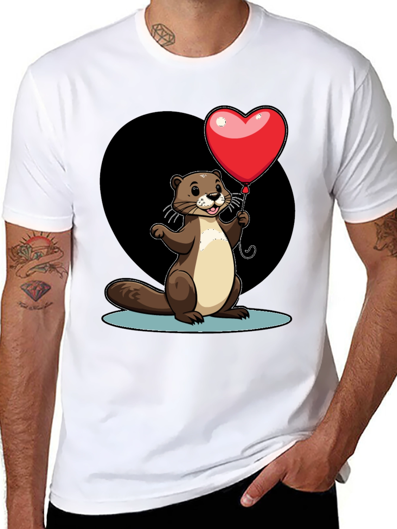 Black Heart Balloon Otter Graphic Tee - Valentine's Day view 8